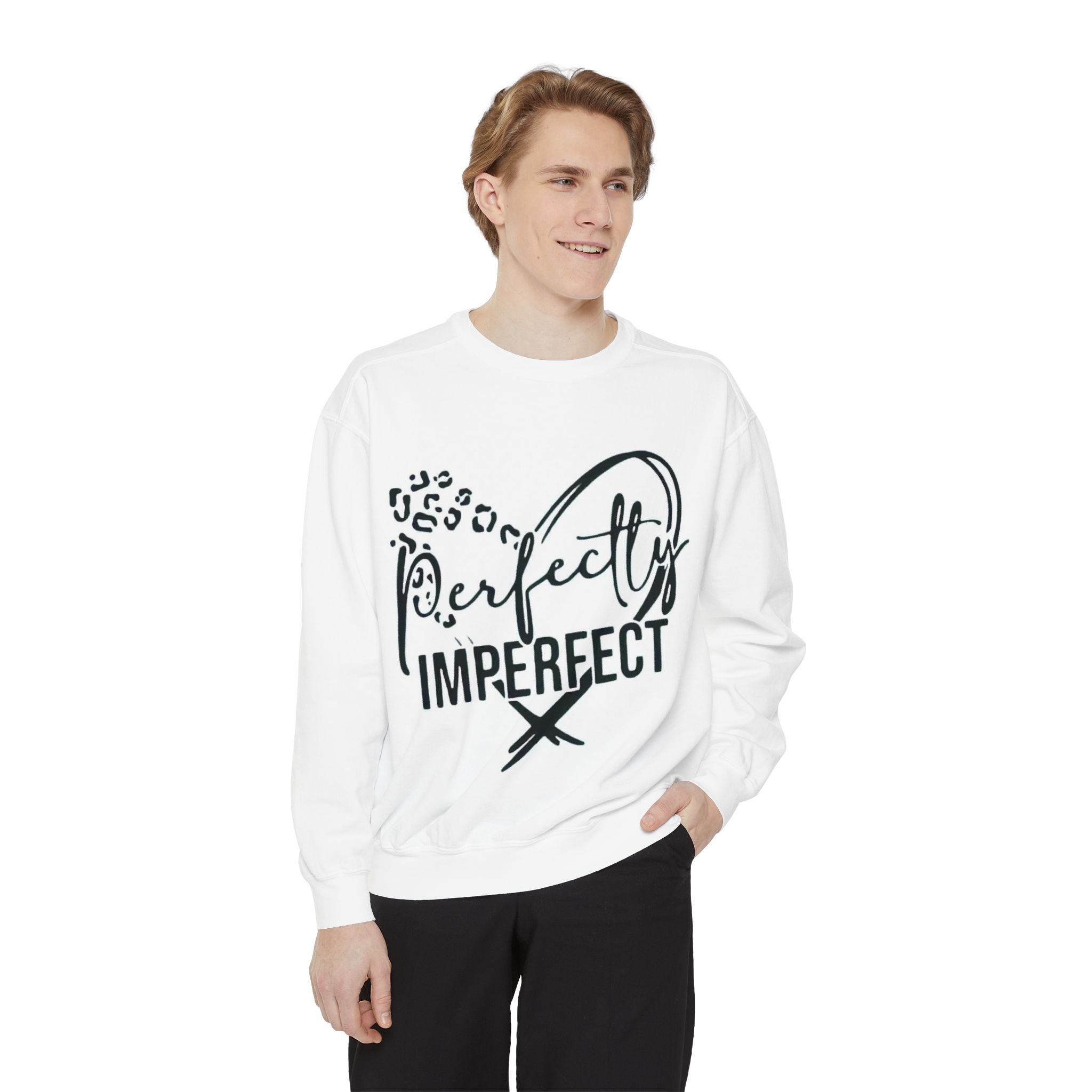 Perfectly Imperfect Sweatshirt — Inspirational Leopard Heart Graphic