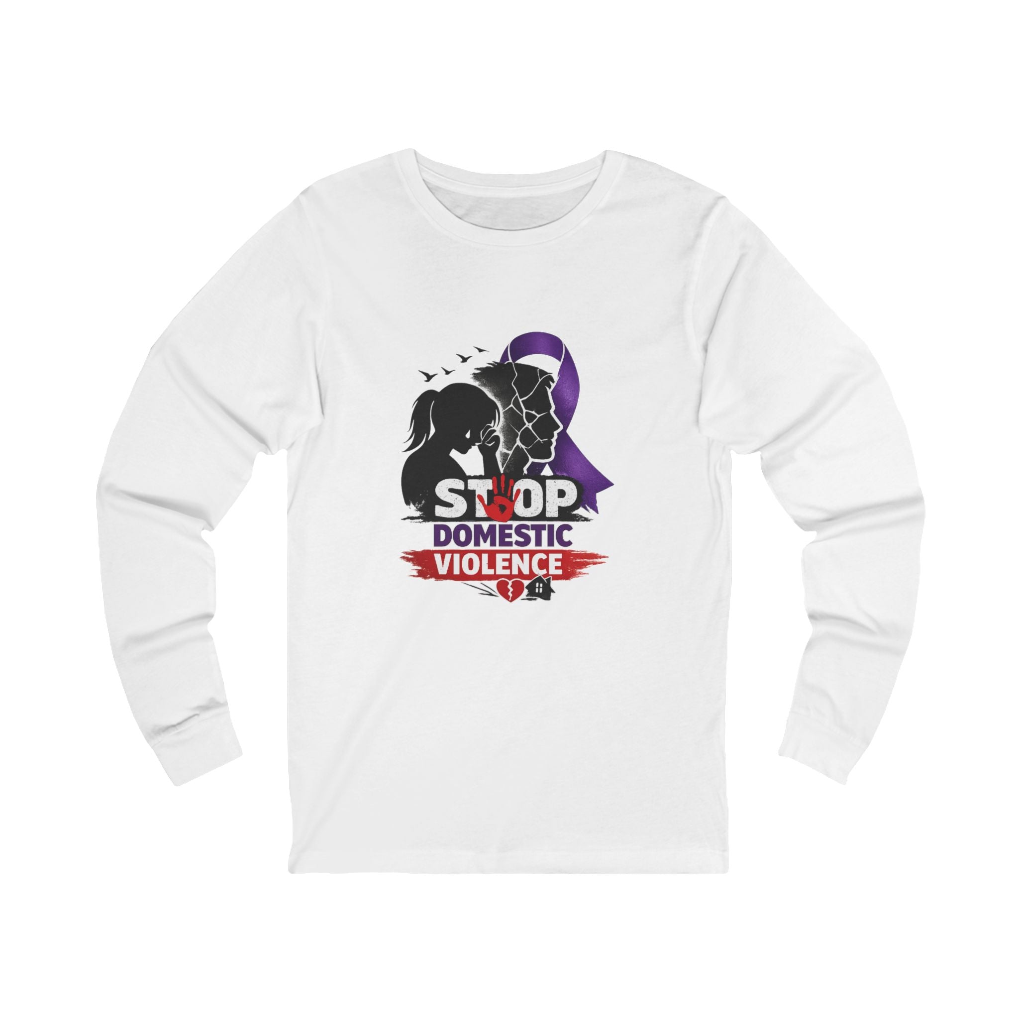 Stop Domestic Violence Long Sleeve Tee — Purple Ribbon Awareness Shirt