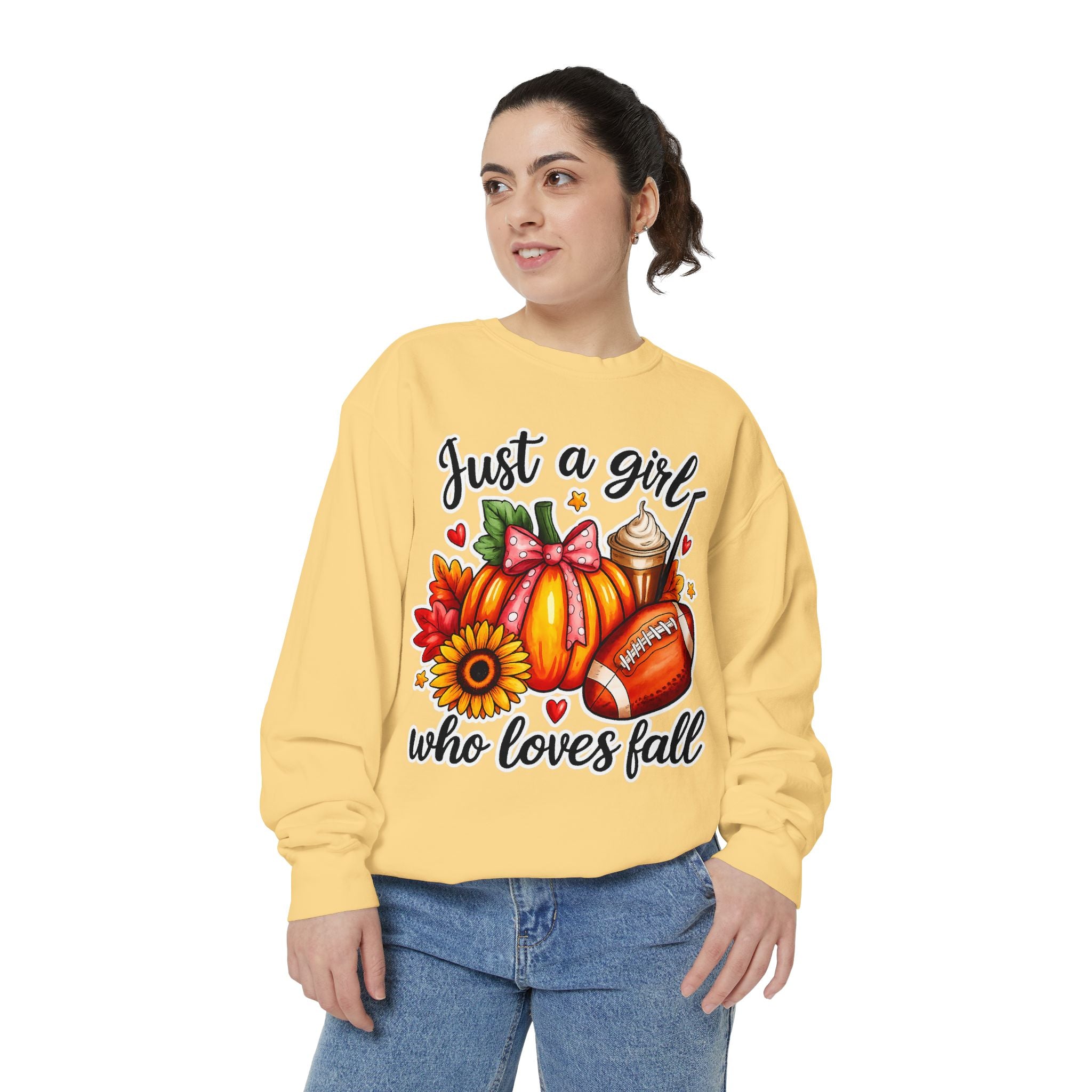 Fall Graphic Sweatshirt — "Just a girl who loves fall" Cozy Autumn Pullover