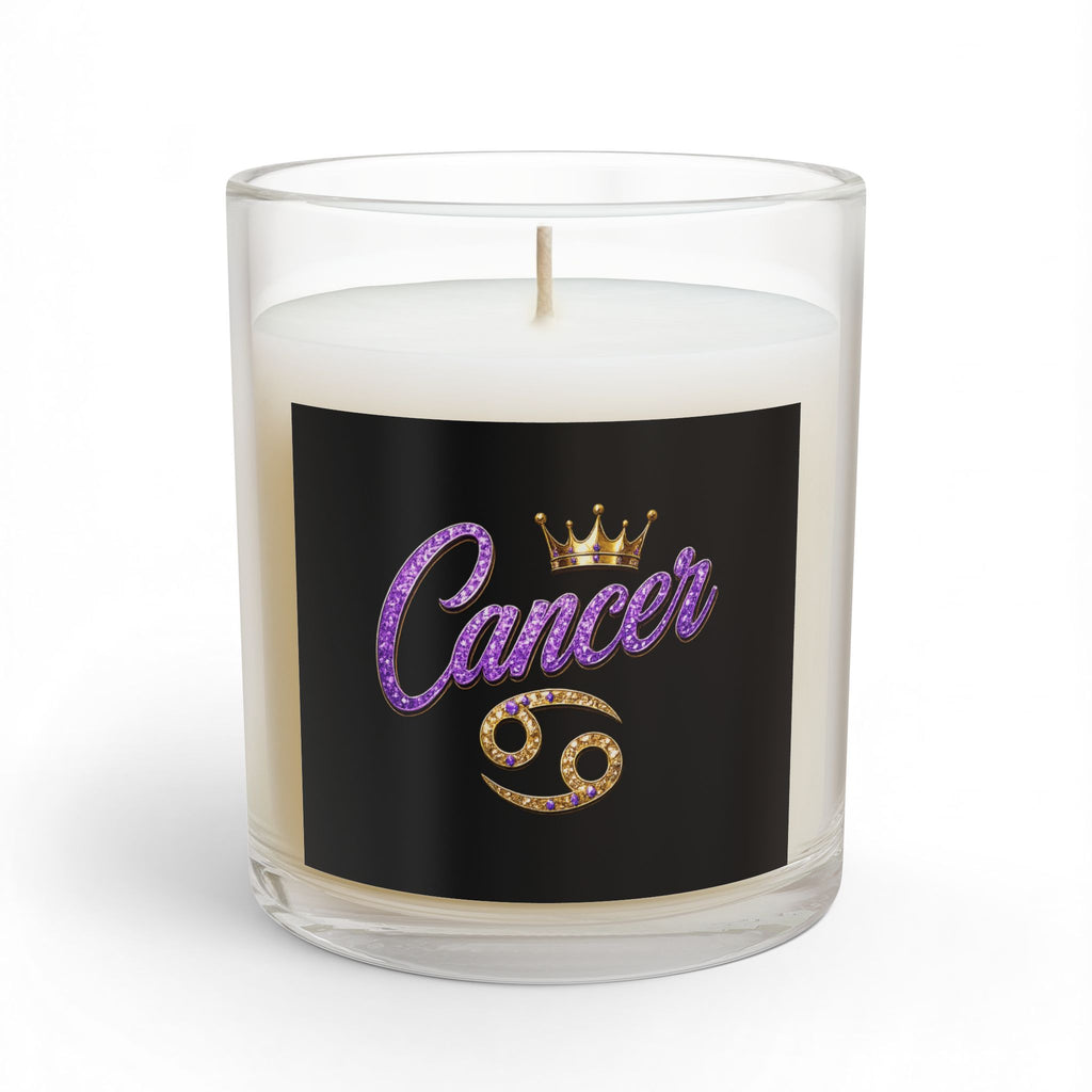 Cancer Zodiac Glass Candle – Purple Glitter Horoscope Scented Candle (11 oz)