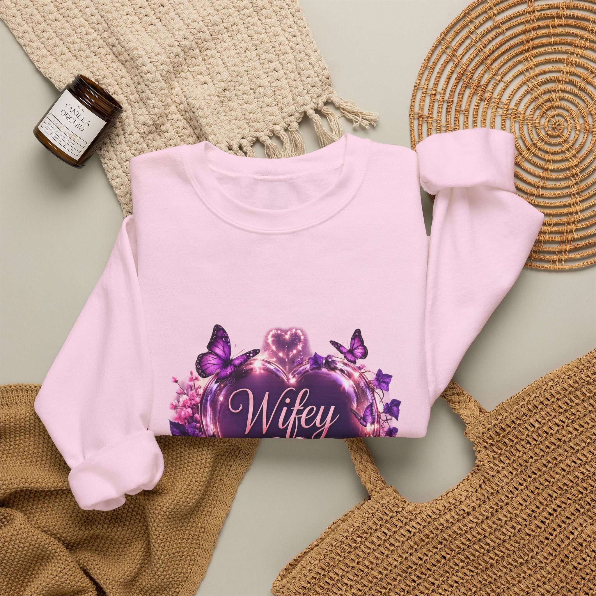 Wifey Floral Heart Crewneck Sweatshirt — Purple Rose Valentine Pullover