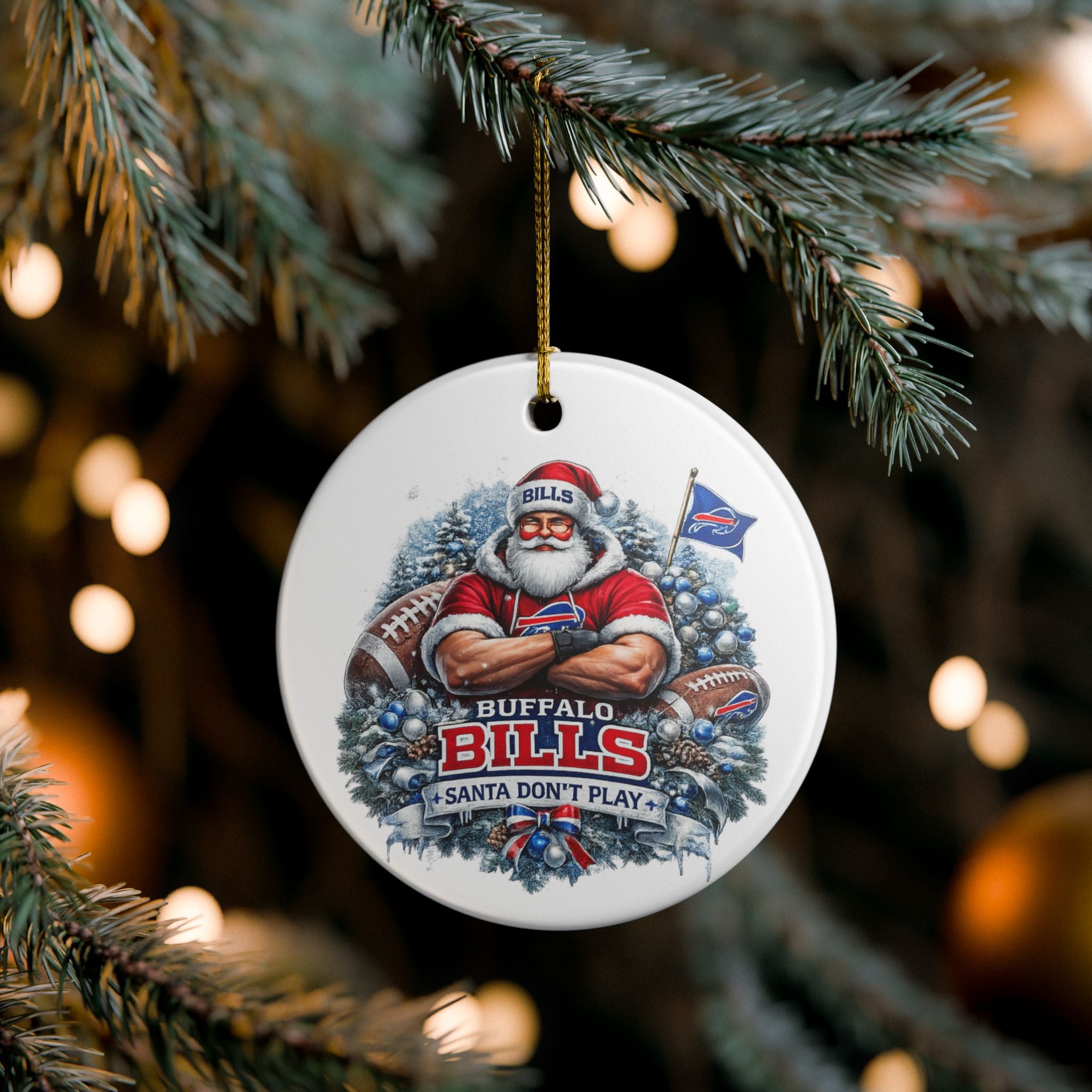 Buffalo Bills 'Santa Don't Play' Ceramic Ornament — NFL Football Holiday Decoration