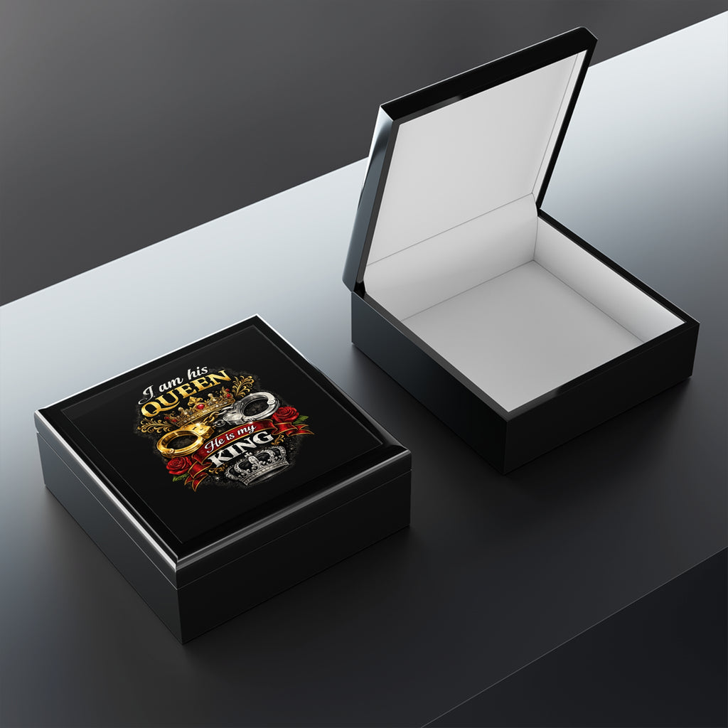 Jewelry Box - "I Am His Queen, He Is My King" Crown & Handcuffs Keepsake Box