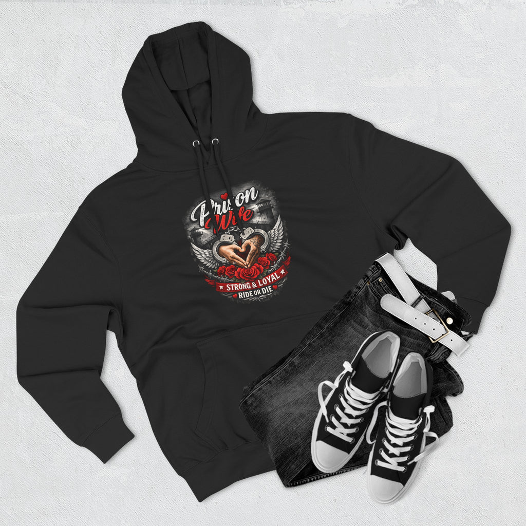 Prison Wife Hoodie — Strong & Loyal Pullover with Heart and Wings Design
