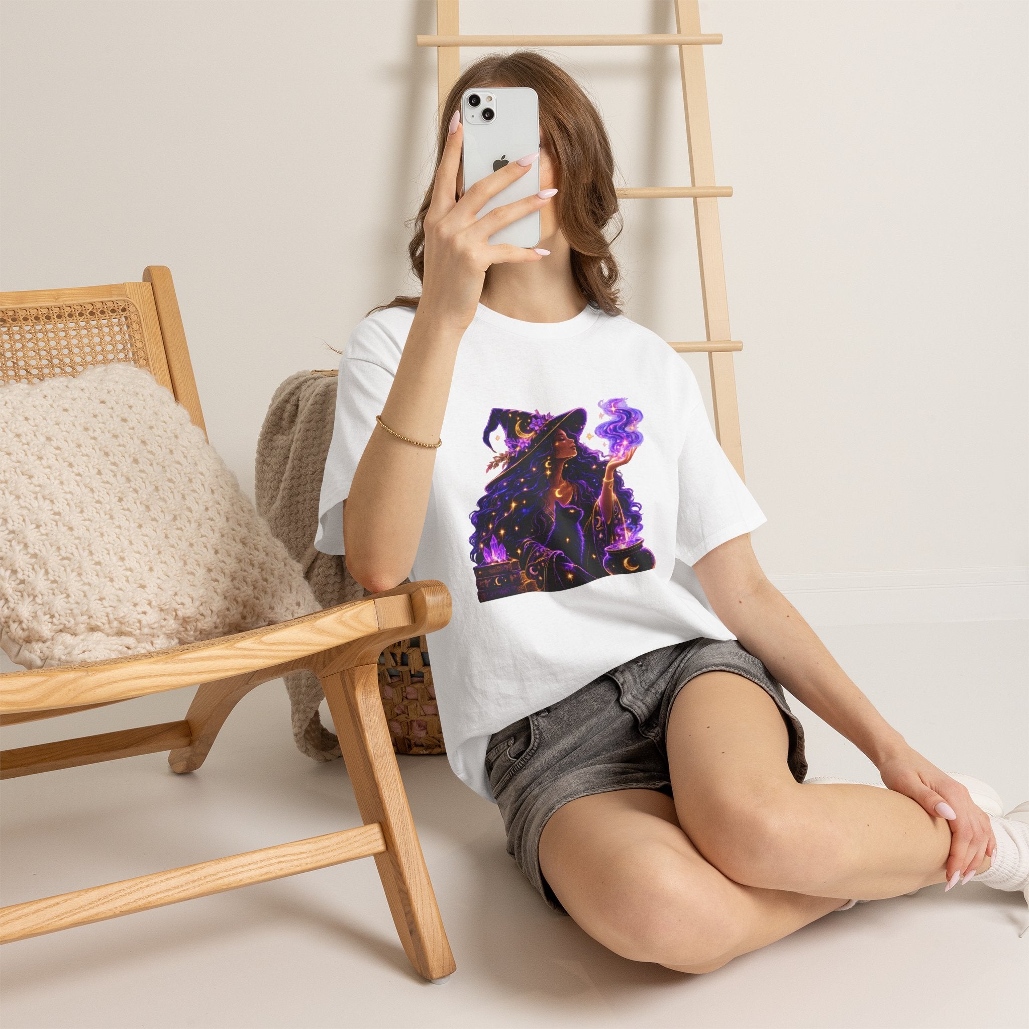 Witchy Night Tee — Mystic Woman with Potion Graphic Shirt