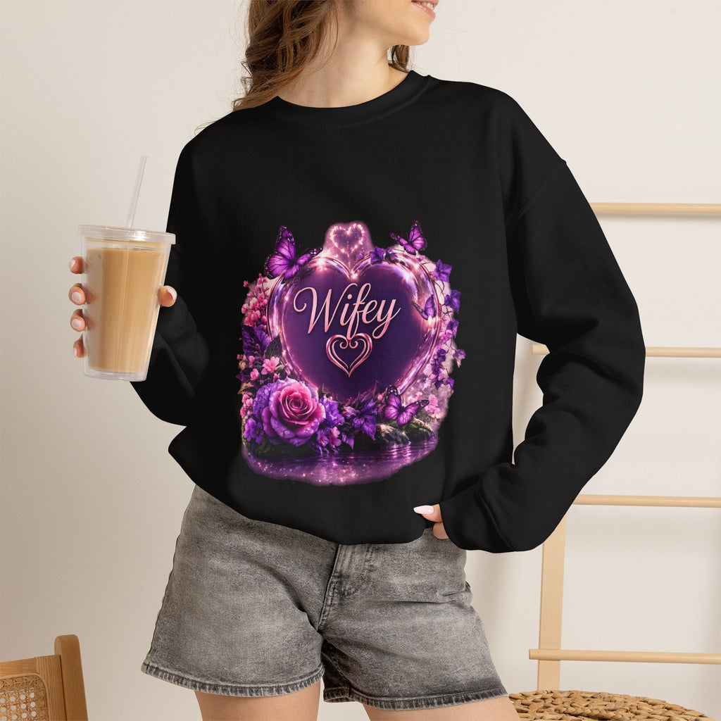 Wifey Floral Heart Crewneck Sweatshirt — Purple Rose Valentine Pullover