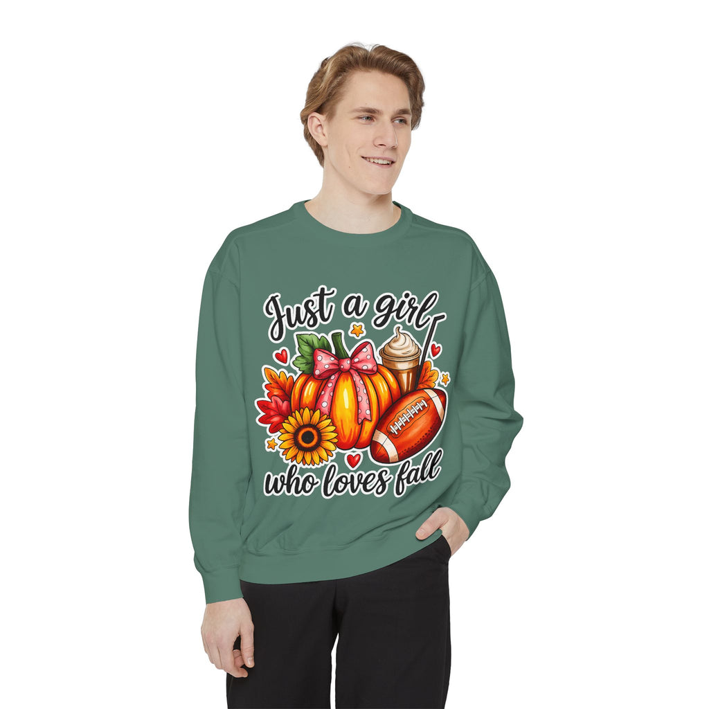 Fall Graphic Sweatshirt — "Just a girl who loves fall" Cozy Autumn Pullover