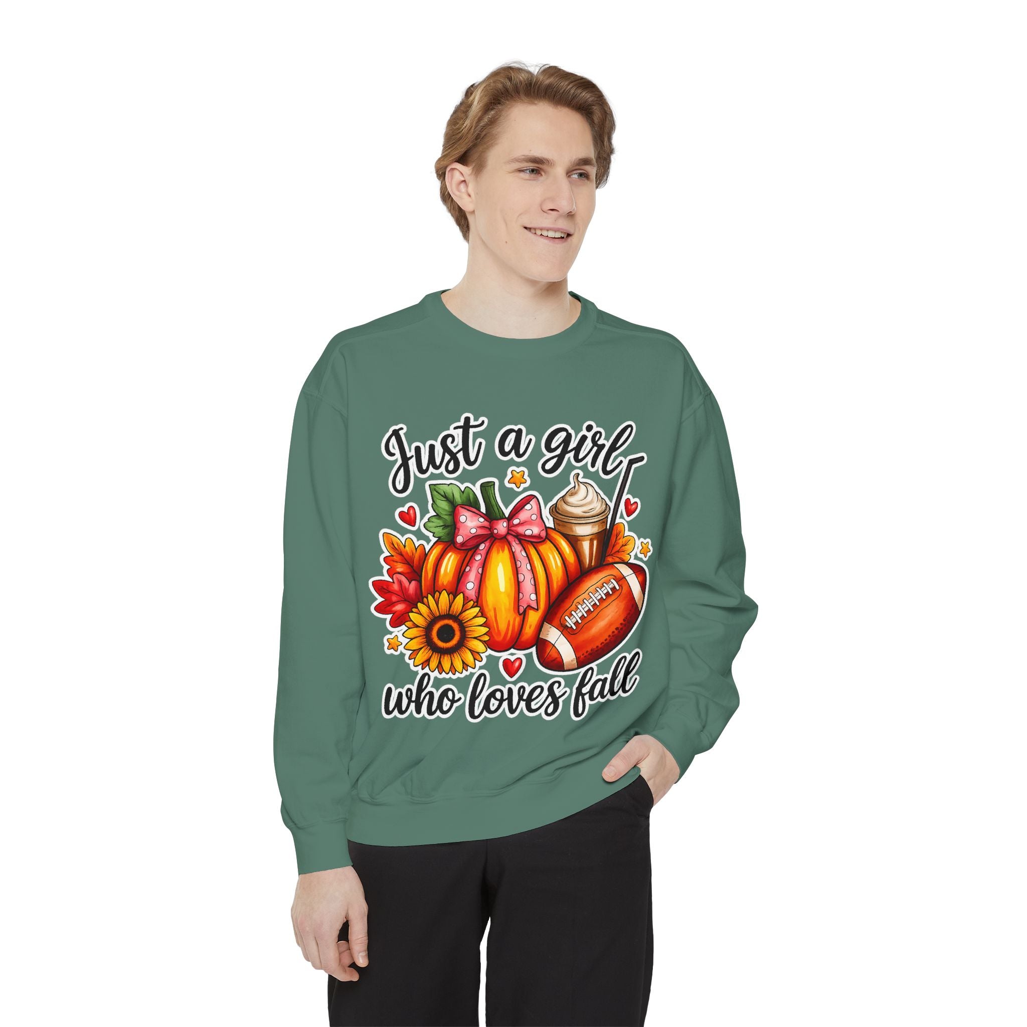 Fall Graphic Sweatshirt — "Just a girl who loves fall" Cozy Autumn Pullover