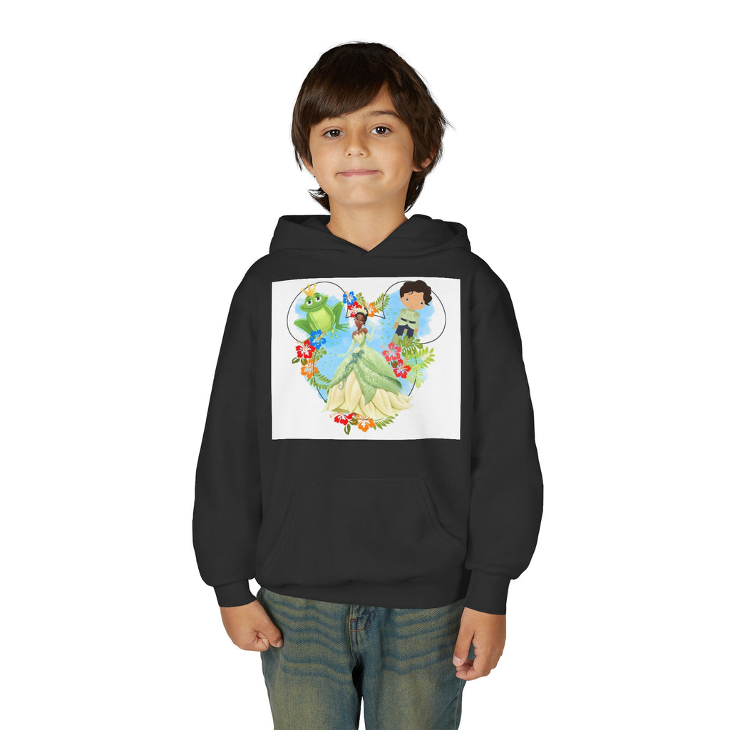 Princess Frog Heart Youth Hoodie — Fairy Tale Princess Hooded Sweatshirt for Kids