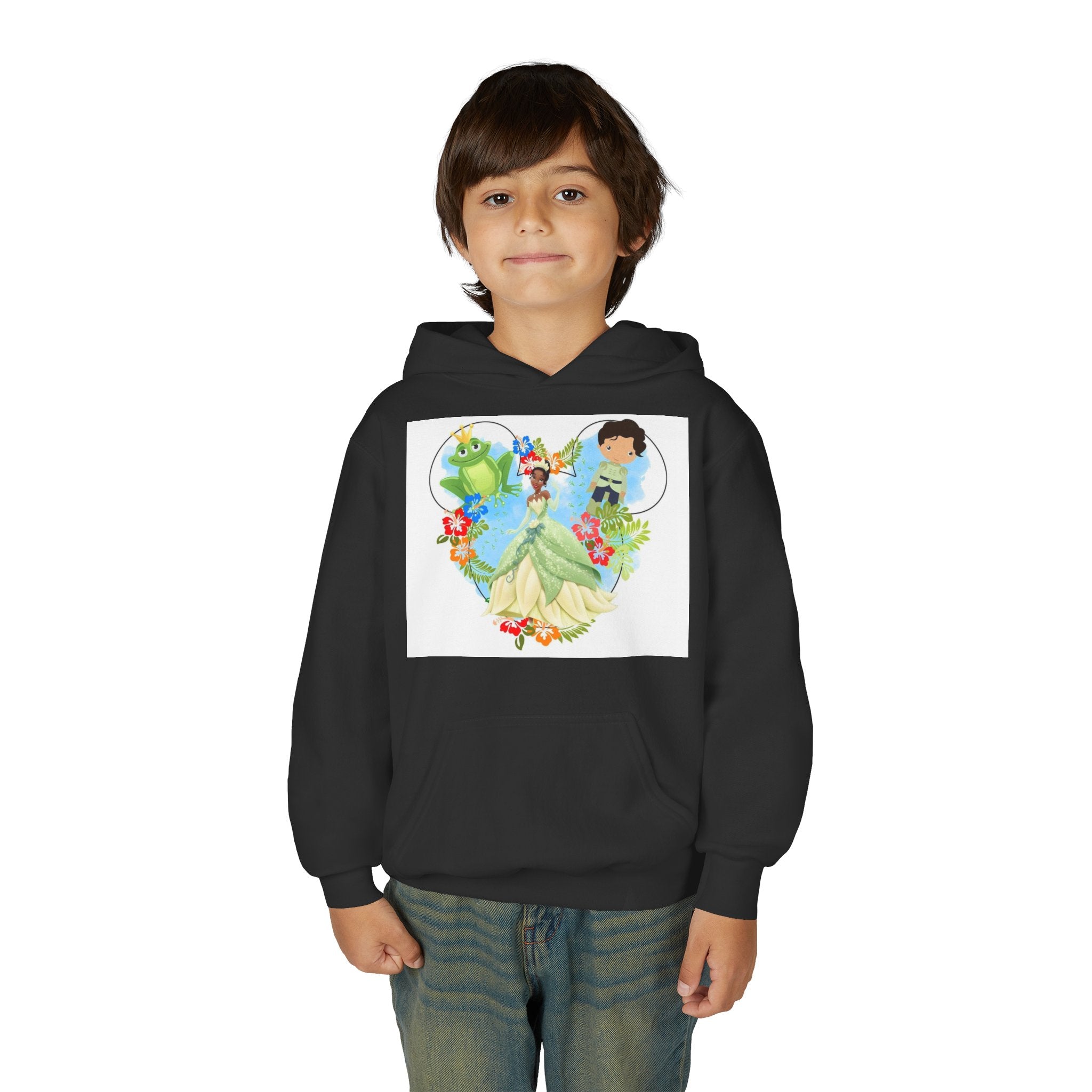 Princess Frog Heart Youth Hoodie — Fairy Tale Princess Hooded Sweatshirt for Kids