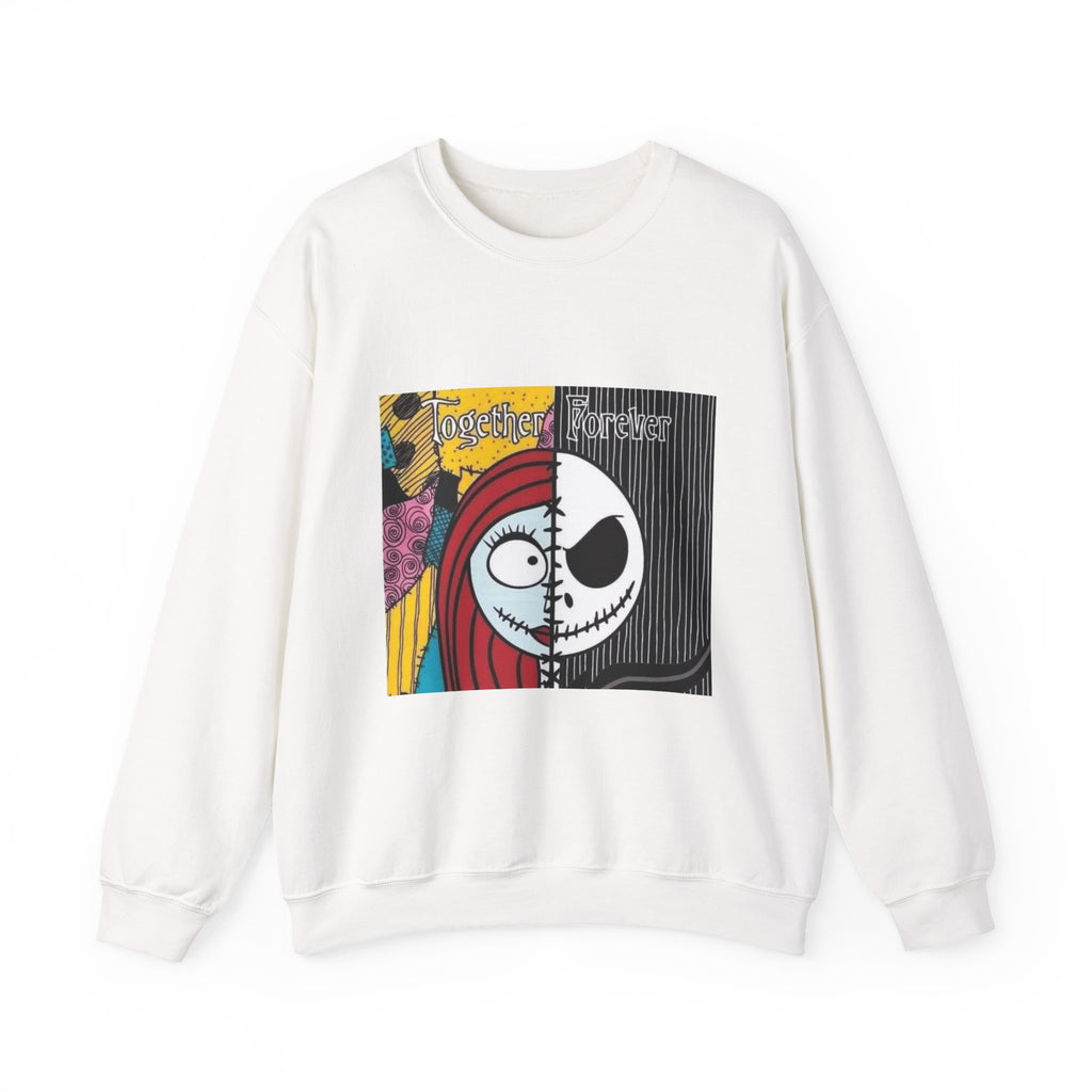 Nightmare Couples Crewneck Sweatshirt — 'Together Forever' Half-Skull Jack & Sally Graphic