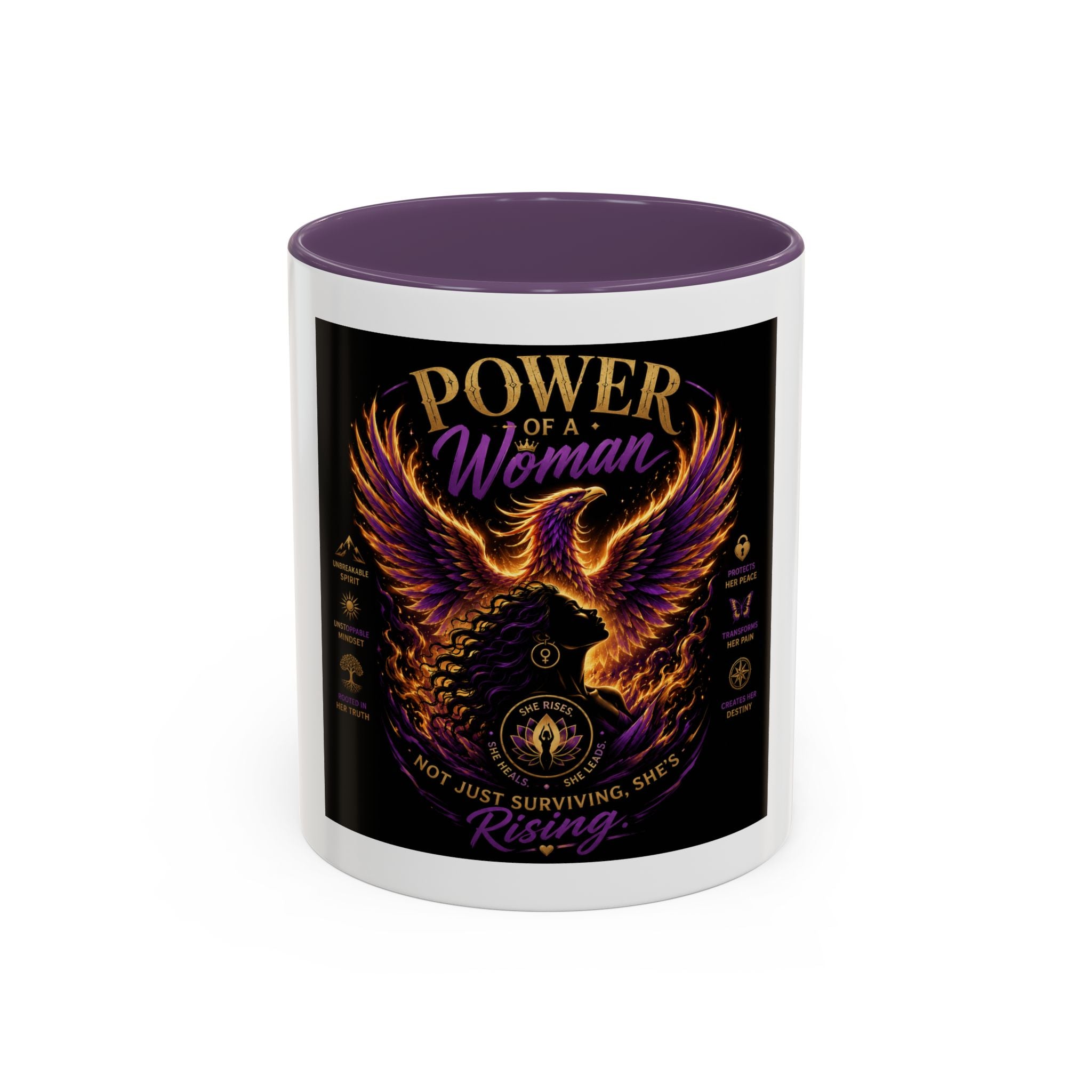 Power of a Woman Coffee Mug — Inspirational Phoenix Design (11/15 oz)