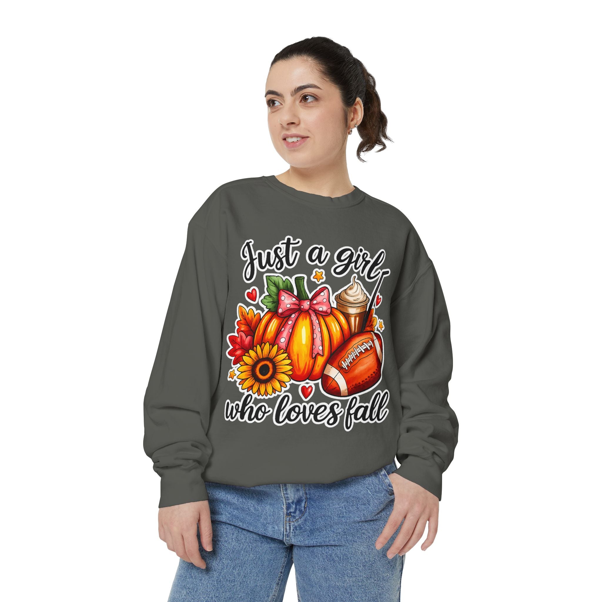 Fall Graphic Sweatshirt — "Just a girl who loves fall" Cozy Autumn Pullover