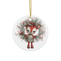 Cute Red Fox Wreath Ceramic Ornament — Holiday Christmas Tree Decoration