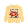 Fall Graphic Sweatshirt — "Just a girl who loves fall" Cozy Autumn Pullover