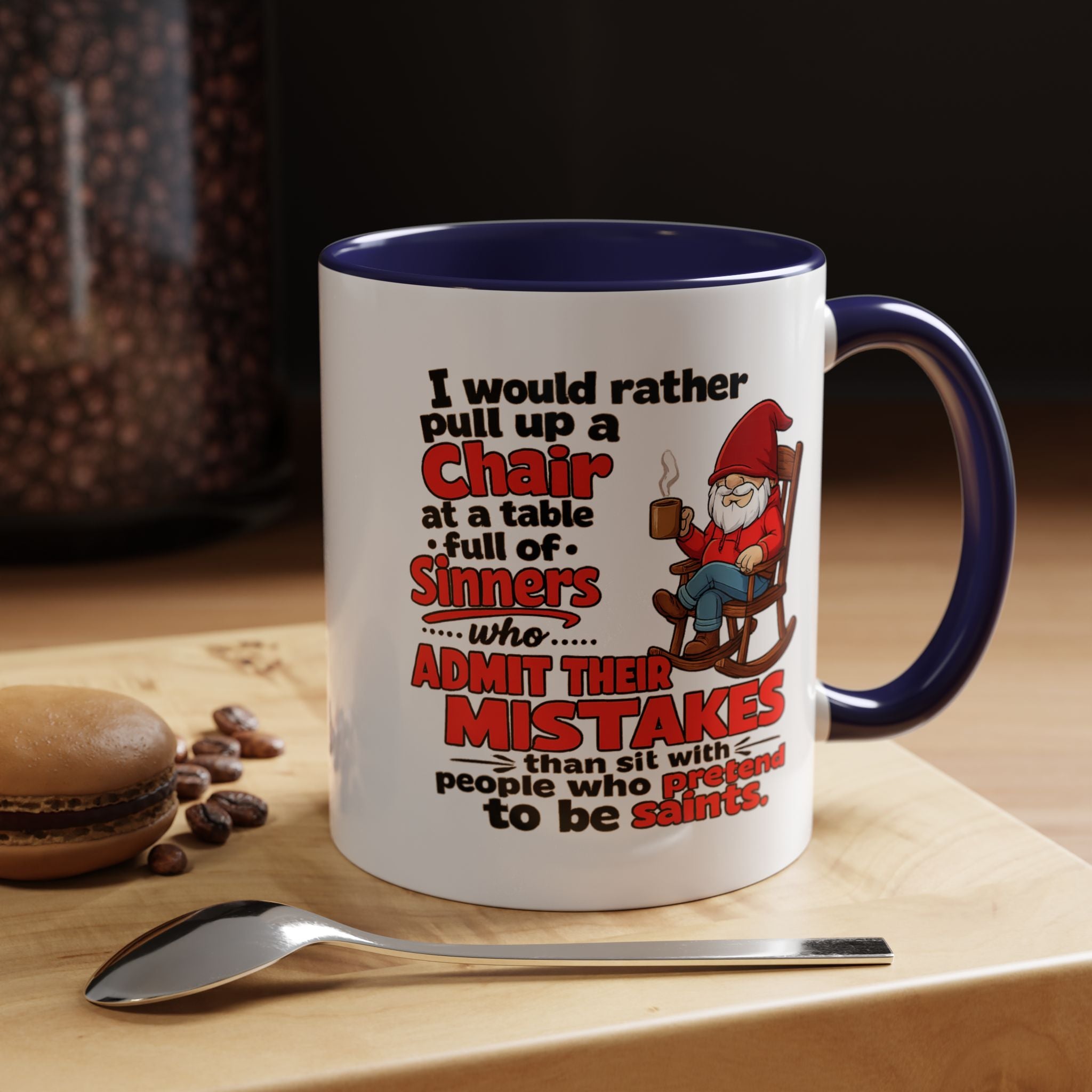 Accent Coffee Mug – 'Rather Pull Up a Chair' Religious Gnome Inspirational Coffee Mug