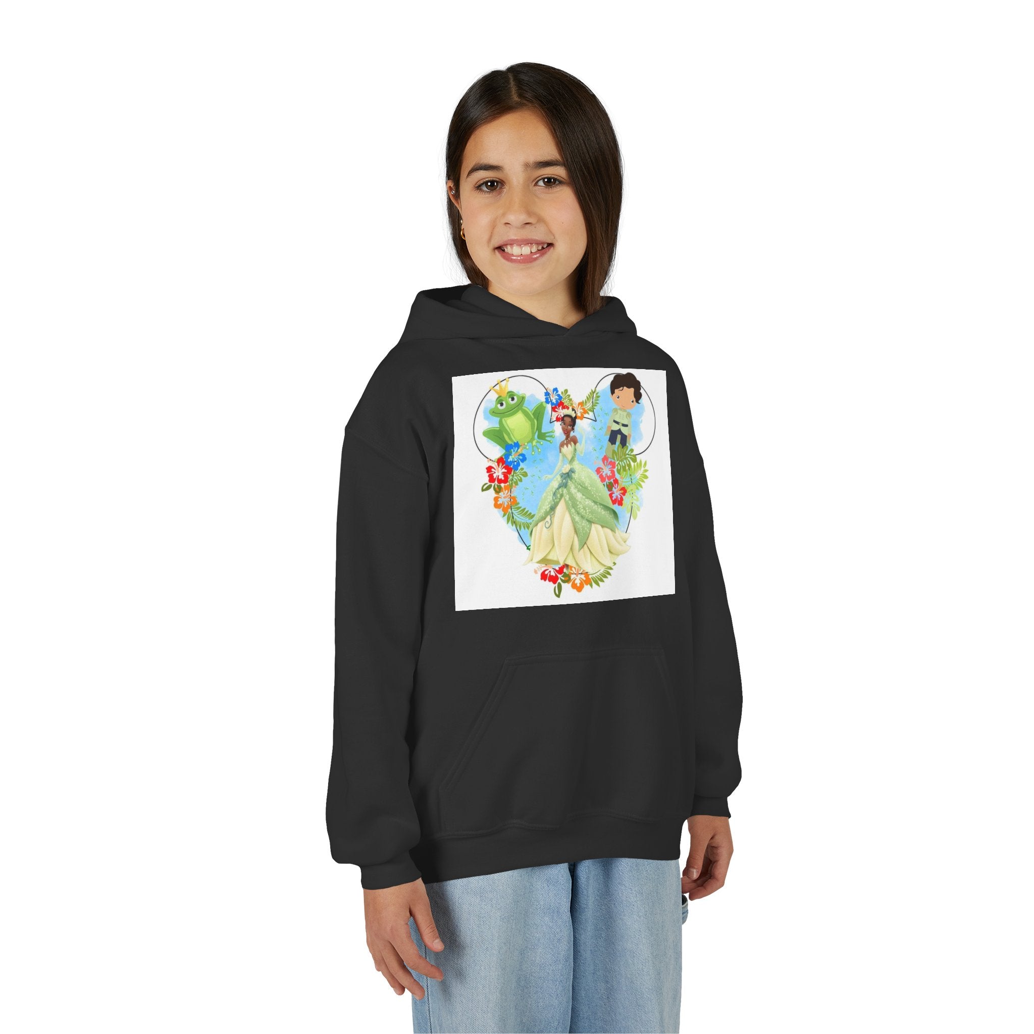Princess Frog Heart Youth Hoodie — Fairy Tale Princess Hooded Sweatshirt for Kids