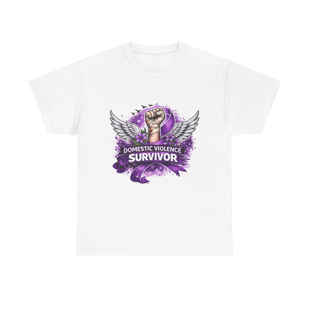 Survivor T‑Shirt — 'Domestic Violence Survivor' Purple Ribbon Wings Empowerment Tee