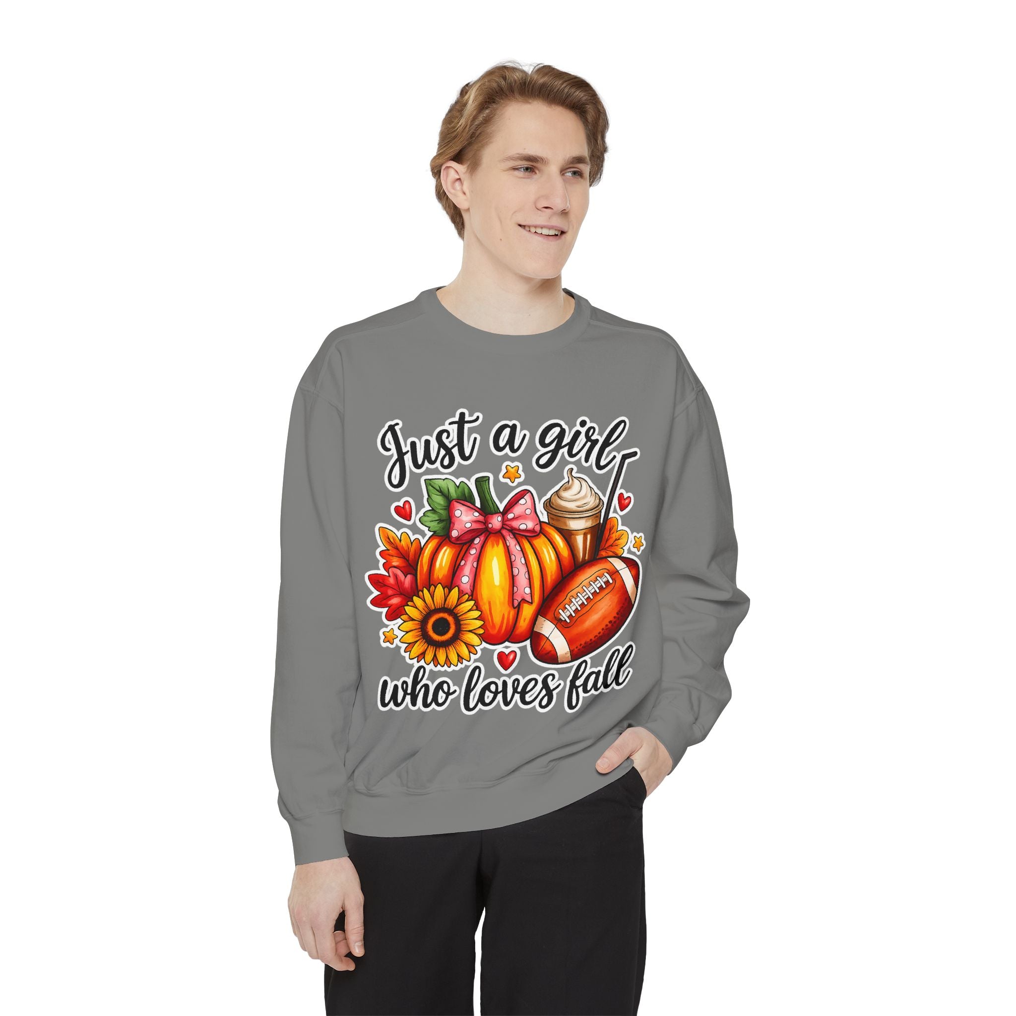 Fall Graphic Sweatshirt — "Just a girl who loves fall" Cozy Autumn Pullover