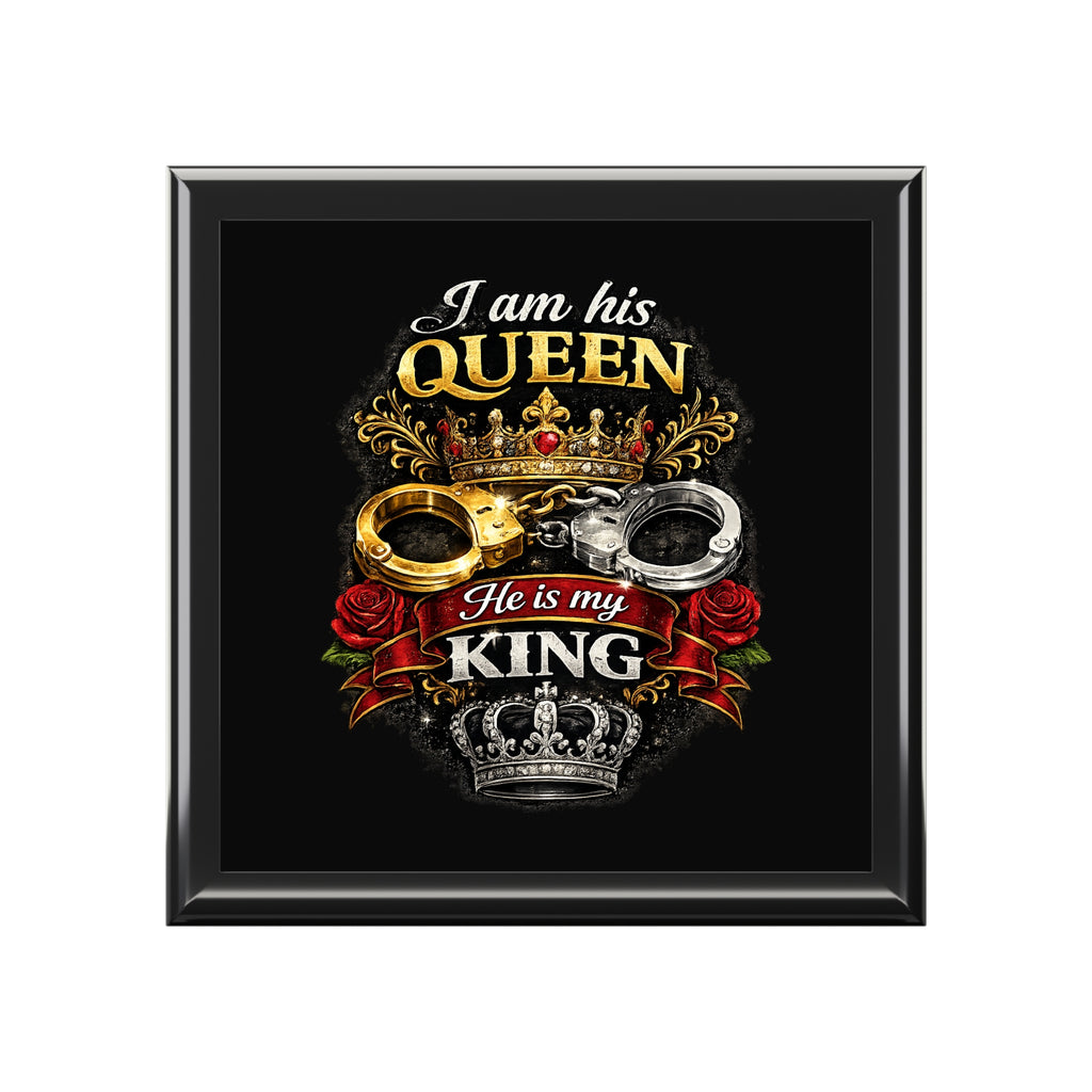 Jewelry Box - "I Am His Queen, He Is My King" Crown & Handcuffs Keepsake Box