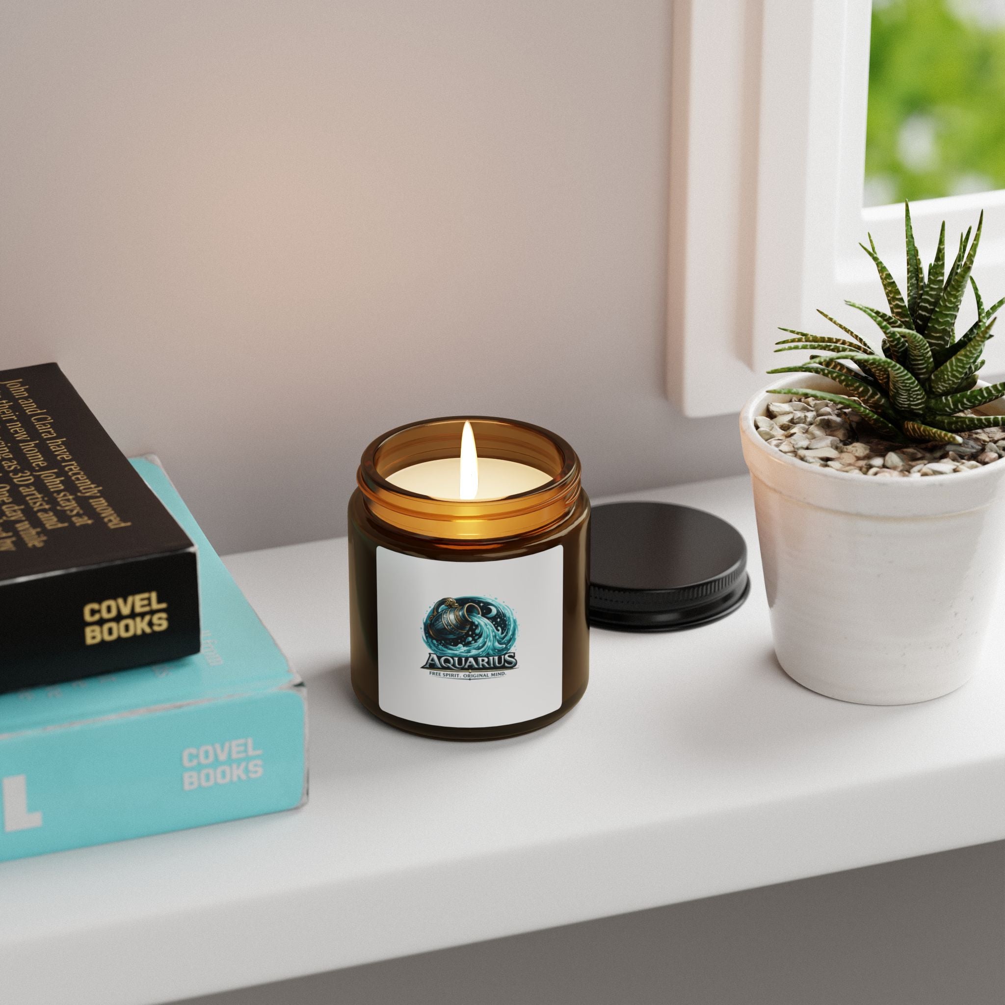 Aquarius Zodiac Soy Candle — Amber Jar Scented Candle