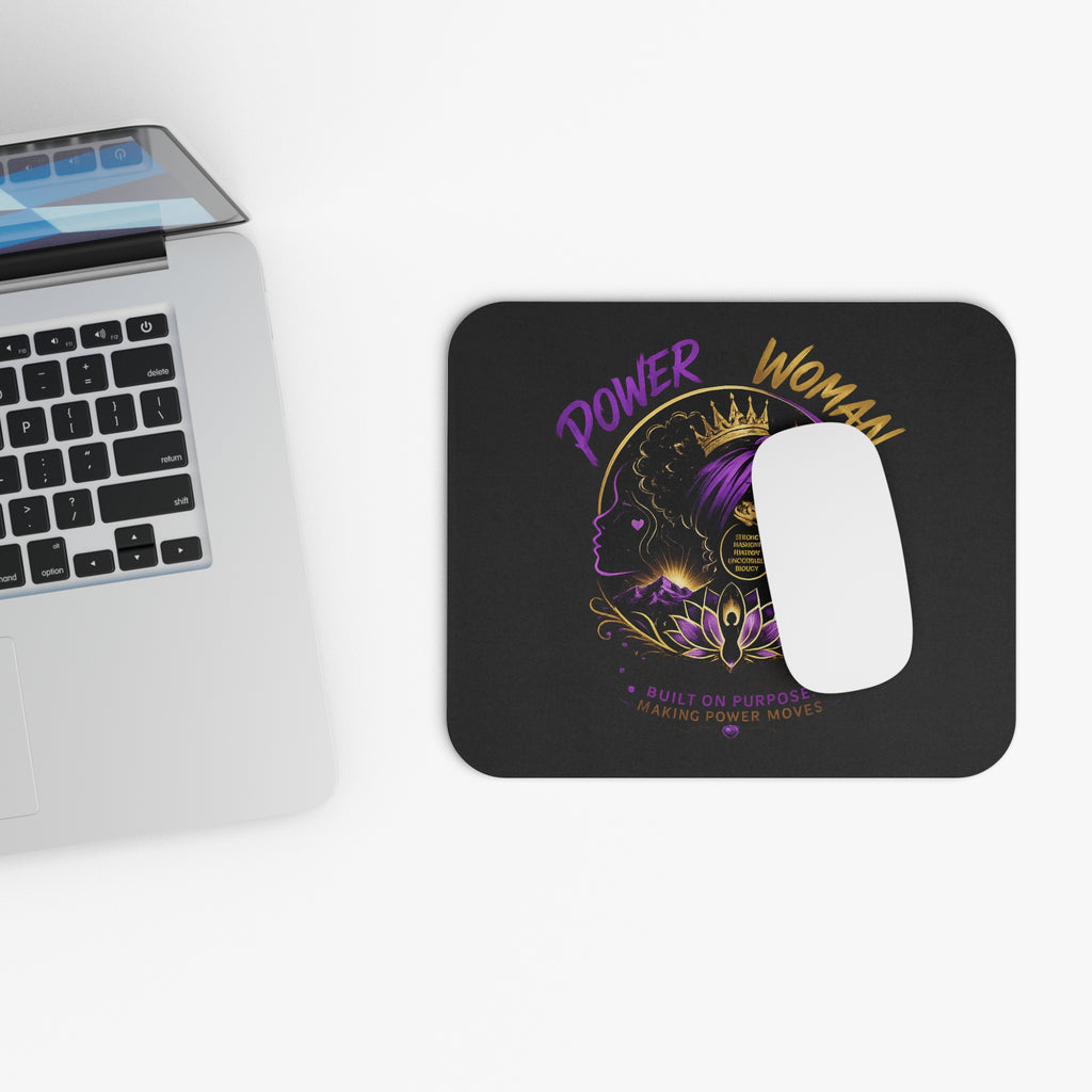 Power of a Woman Rectangle Mouse Pad — Empowerment Desk Mat with Crown & Lotus Design