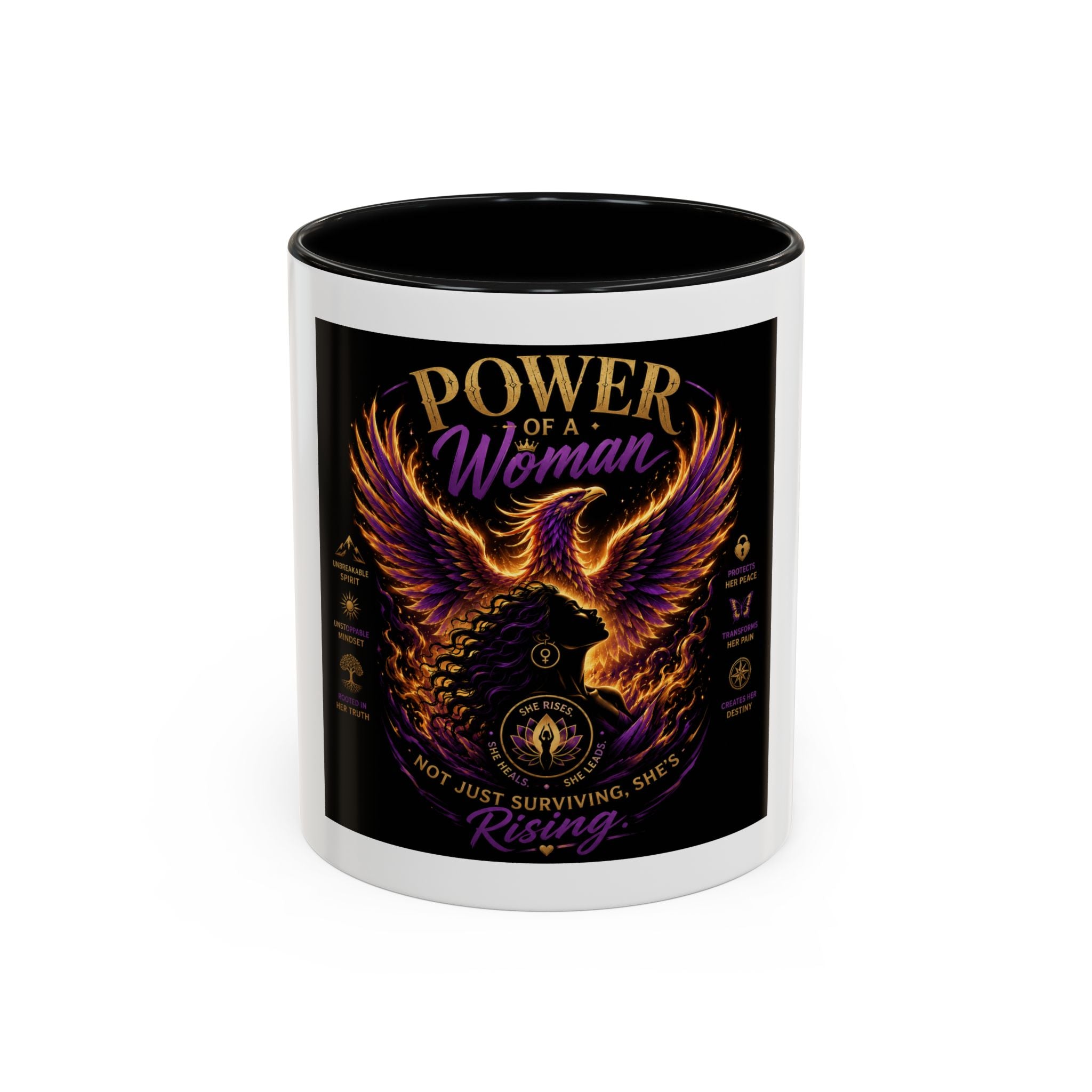 Power of a Woman Coffee Mug — Inspirational Phoenix Design (11/15 oz)