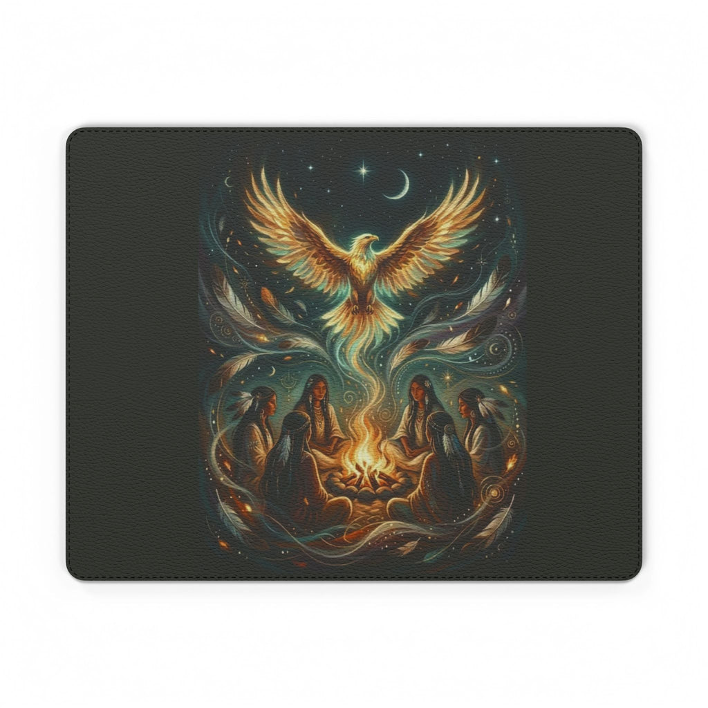 Phoenix Rising PU Leather Mouse Mat — Mystical Campfire Spirit Art