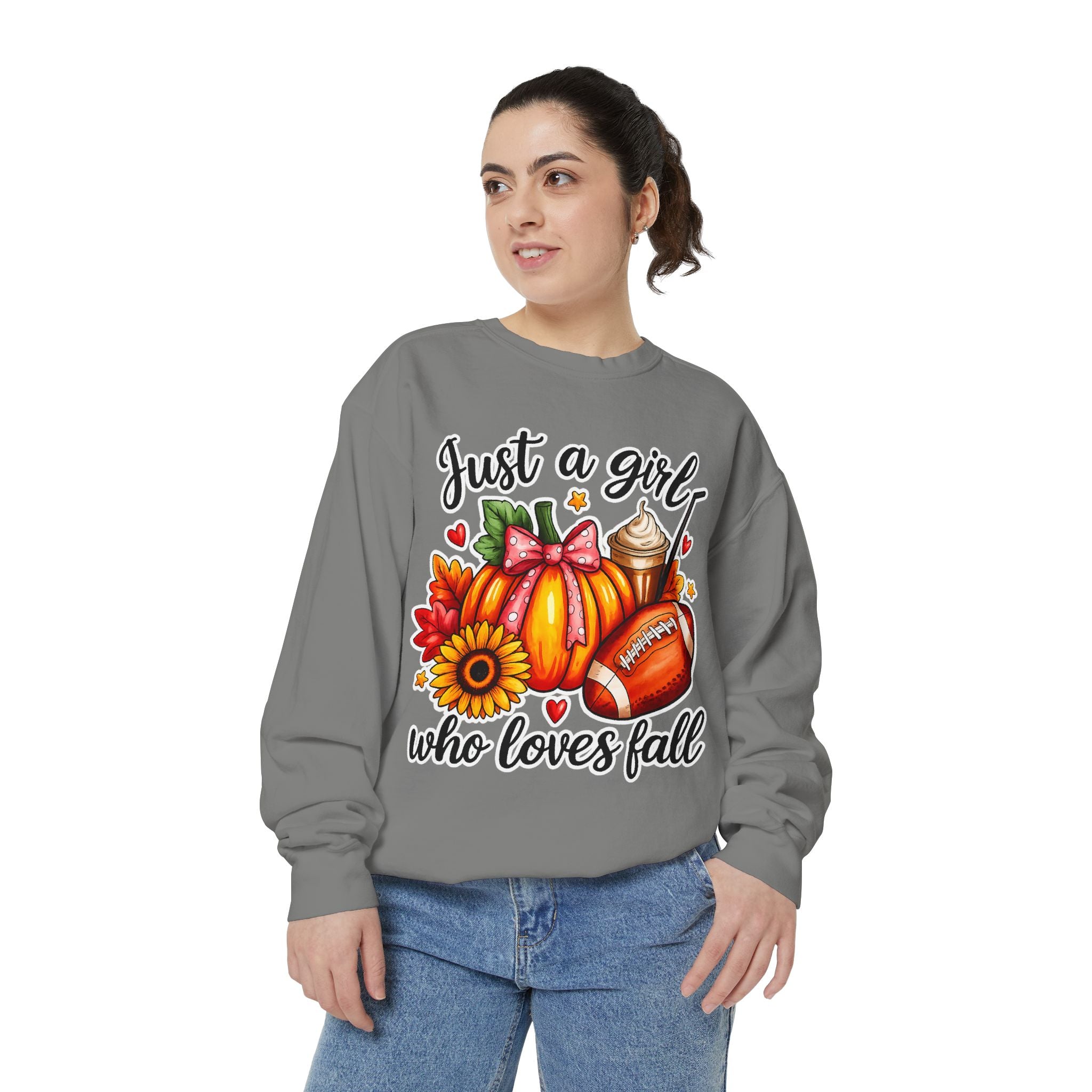 Fall Graphic Sweatshirt — "Just a girl who loves fall" Cozy Autumn Pullover