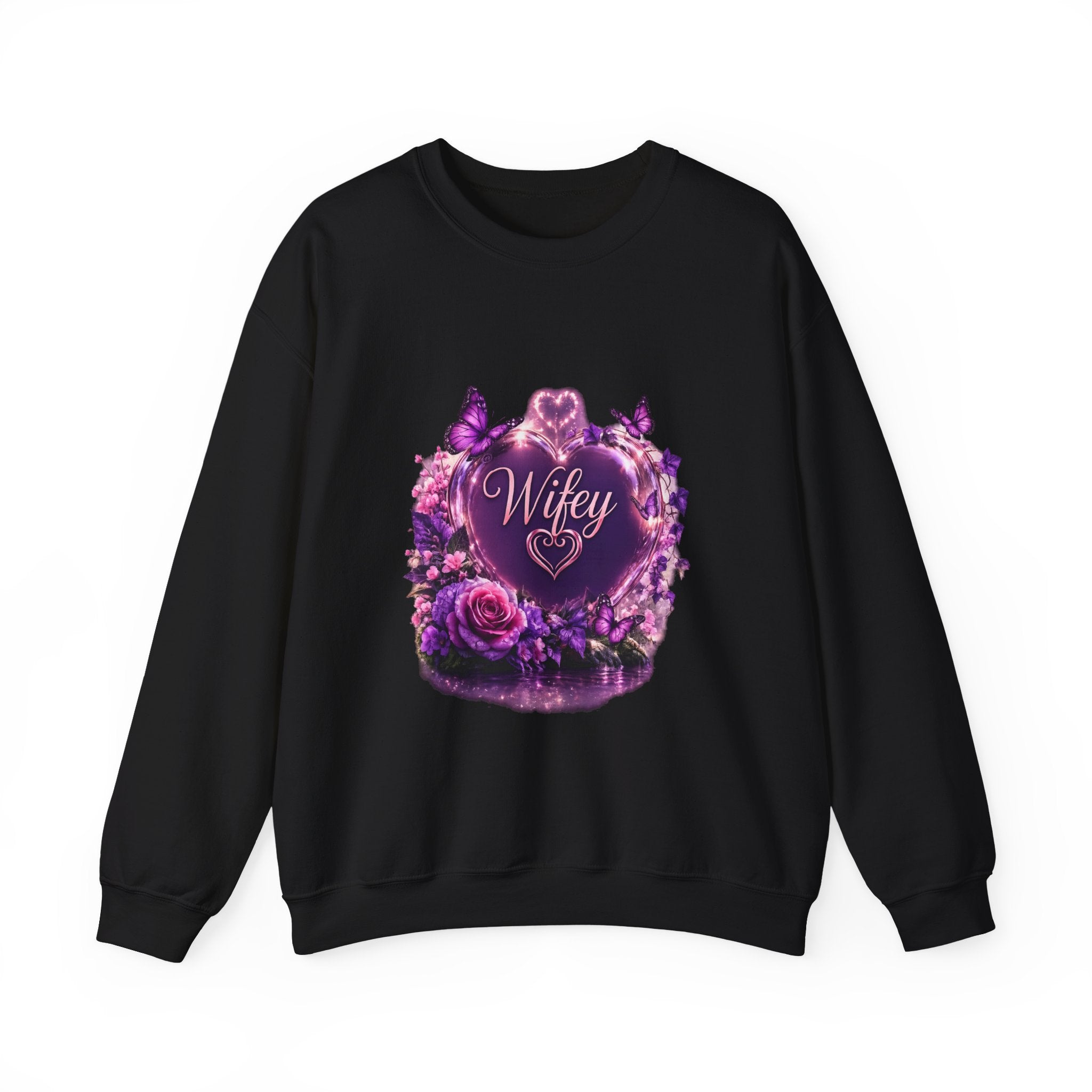 Wifey Floral Heart Crewneck Sweatshirt — Purple Rose Valentine Pullover