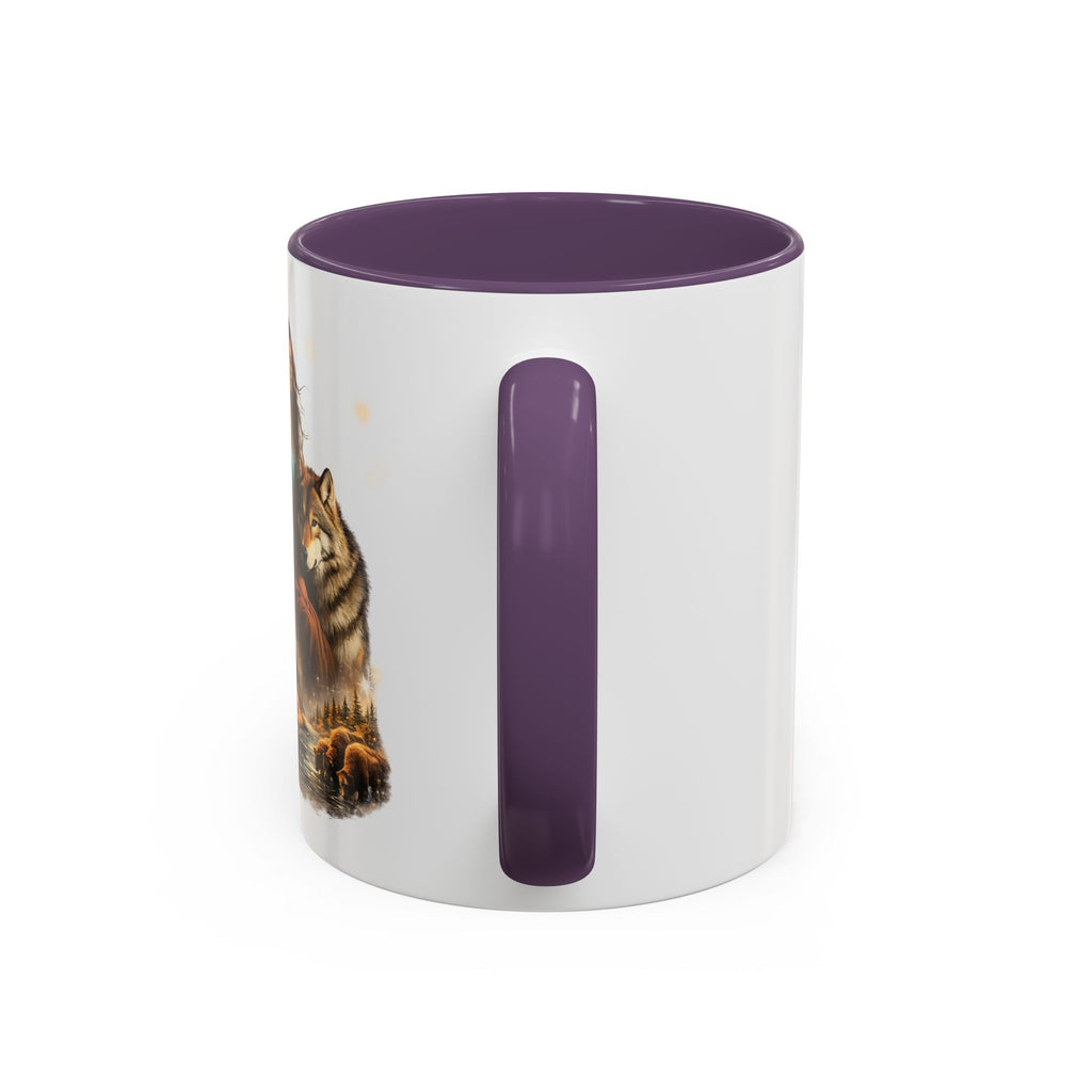 Native Spirit Accent Coffee Mug — Woman, Wolf & Teepee Scenic Artwork (11/15oz)