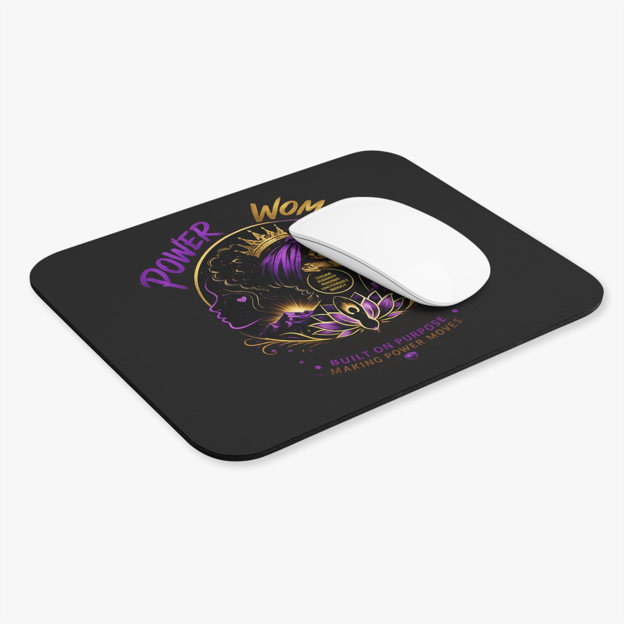 Power of a Woman Rectangle Mouse Pad — Empowerment Desk Mat with Crown & Lotus Design