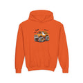 Youth Hoodie – Halloween Monster Truck Kids Pullover (Orange Truck with Bats)