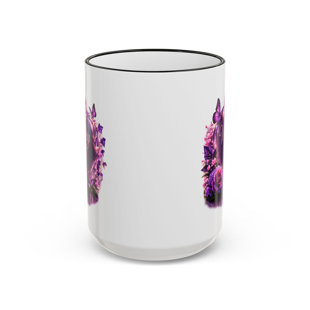 Floral Horse Accent Rim Mug — Purple Watercolor Equestrian Coffee Cup (11oz/15oz)