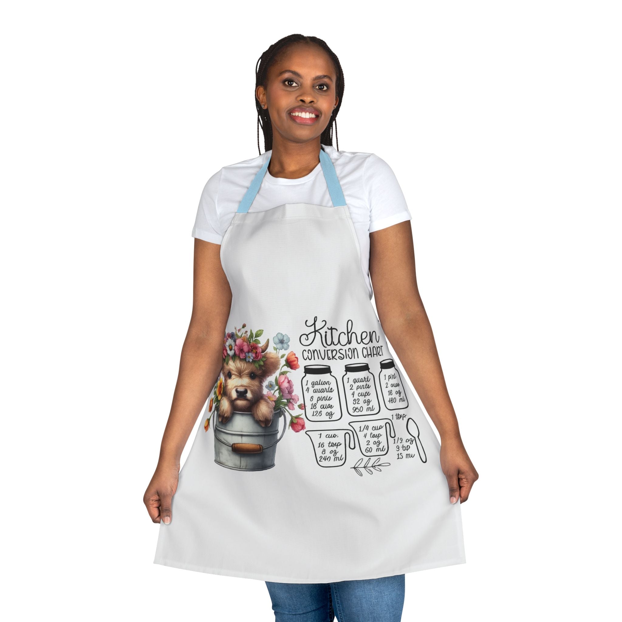 Kitchen Conversion Chart Apron — Cute Bear in Flower Bucket Cooking Apron