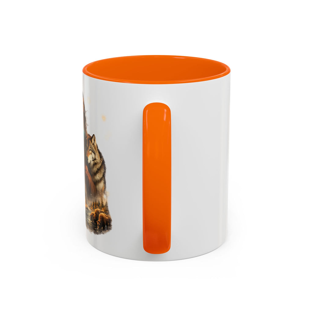 Native Spirit Accent Coffee Mug — Woman, Wolf & Teepee Scenic Artwork (11/15oz)