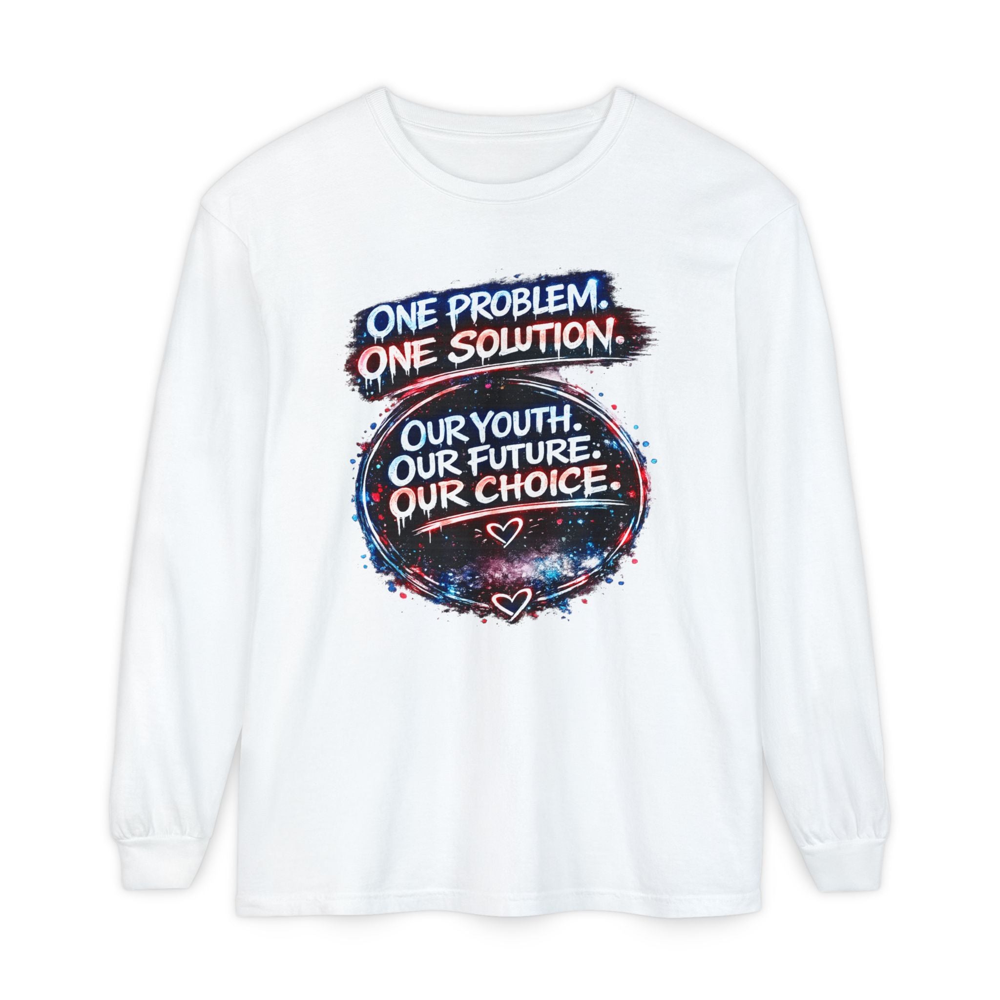One Problem One Solution Long Sleeve T‑Shirt — “Our Youth. Our Future. Our Choice.”