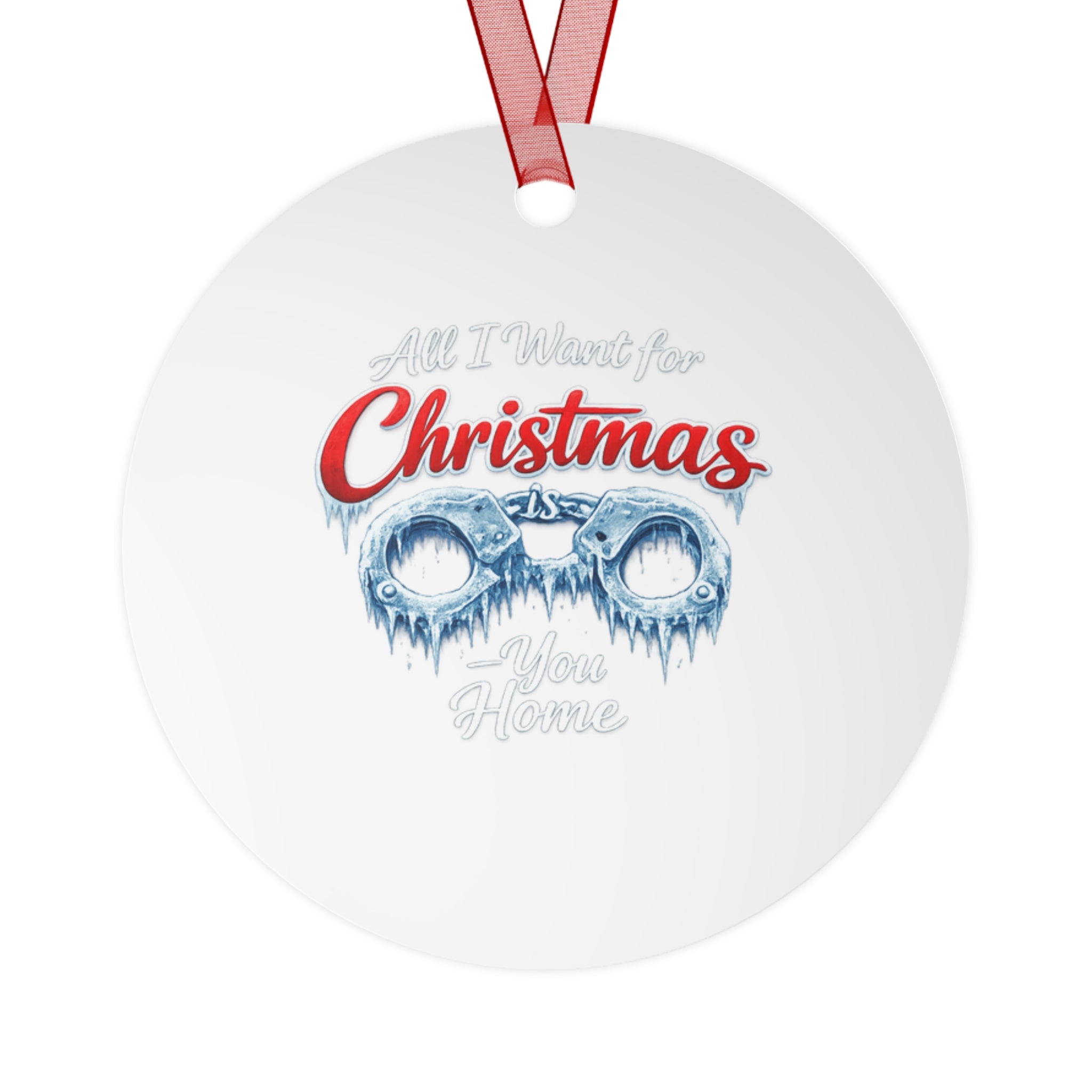 Metal Ornament – 'All I Want for Christmas Is You Home' Festive Vintage Glasses Holiday Bell