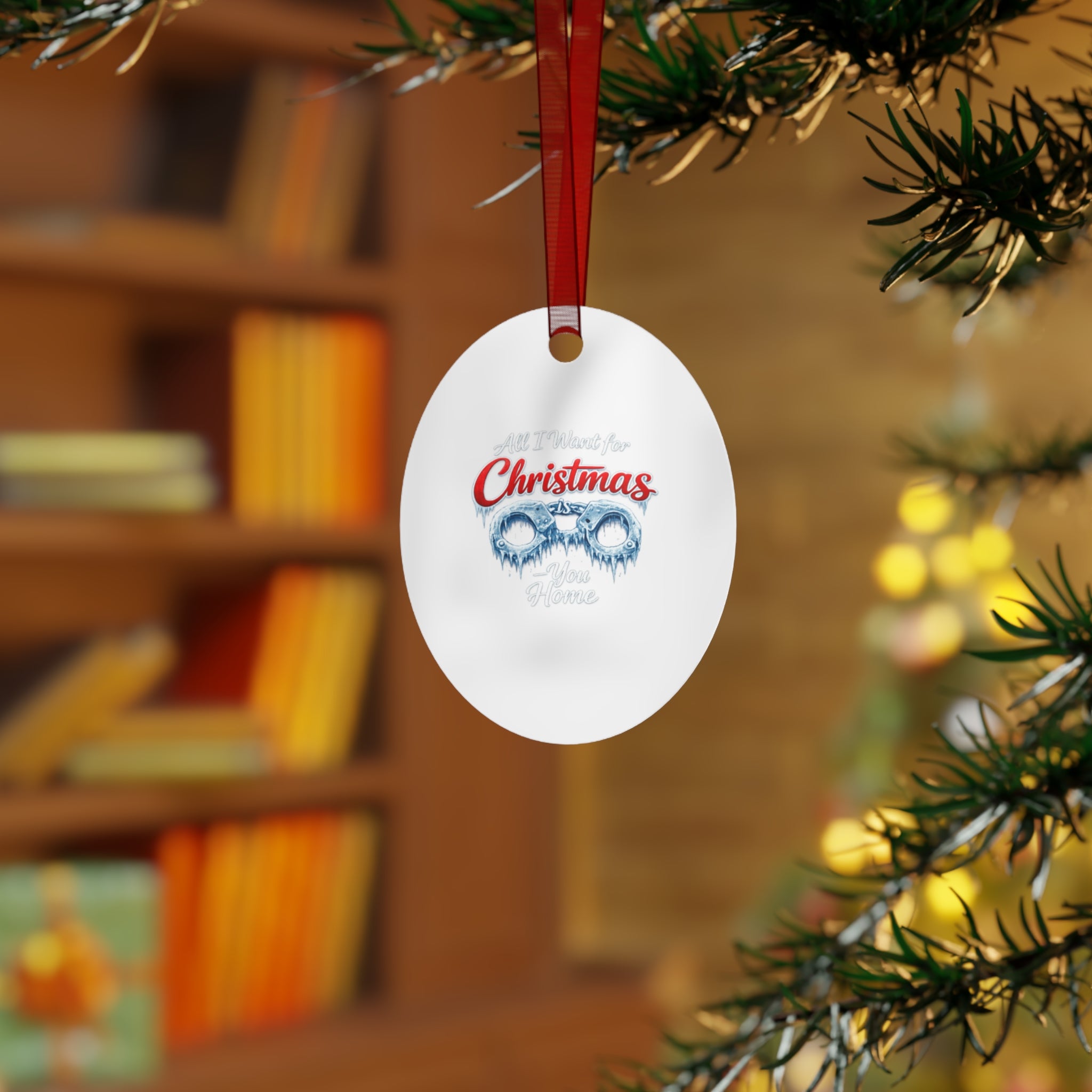 Metal Ornament – 'All I Want for Christmas Is You Home' Festive Vintage Glasses Holiday Bell