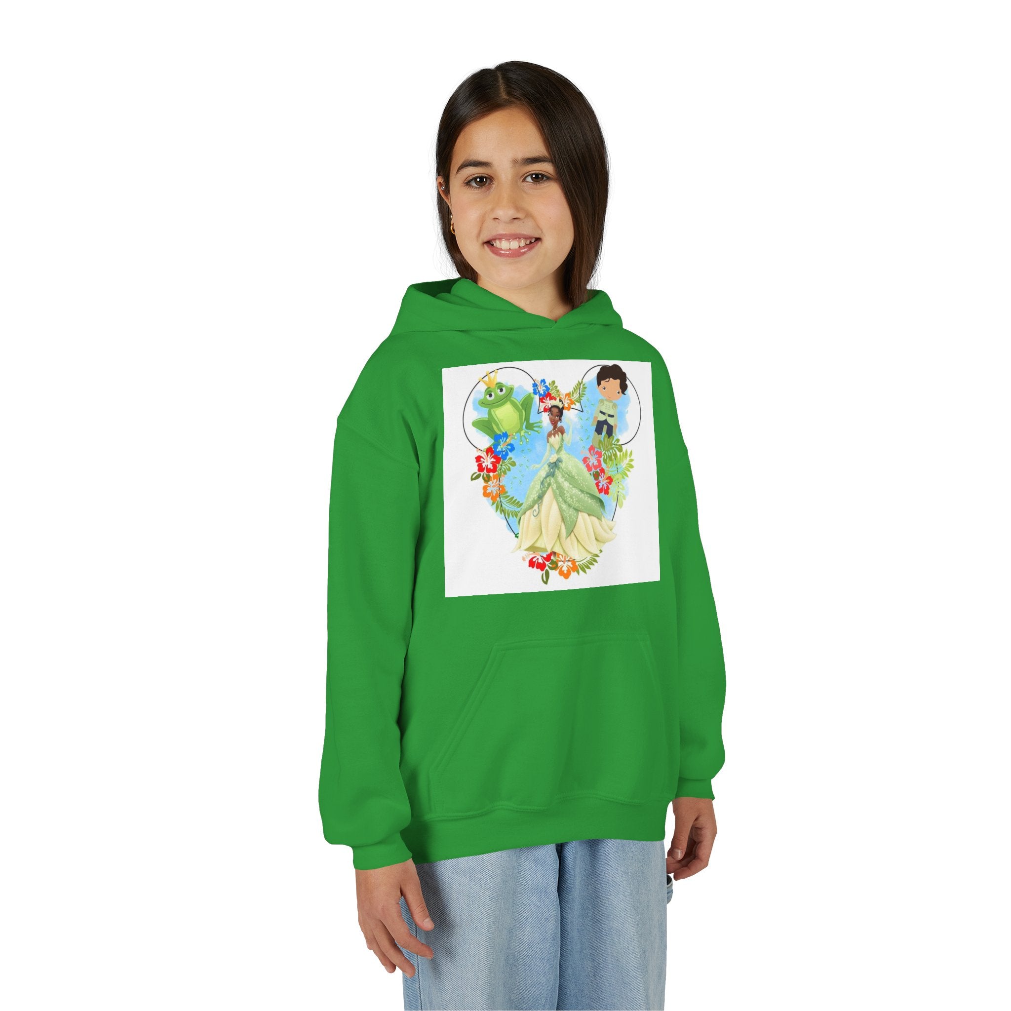 Princess Frog Heart Youth Hoodie — Fairy Tale Princess Hooded Sweatshirt for Kids