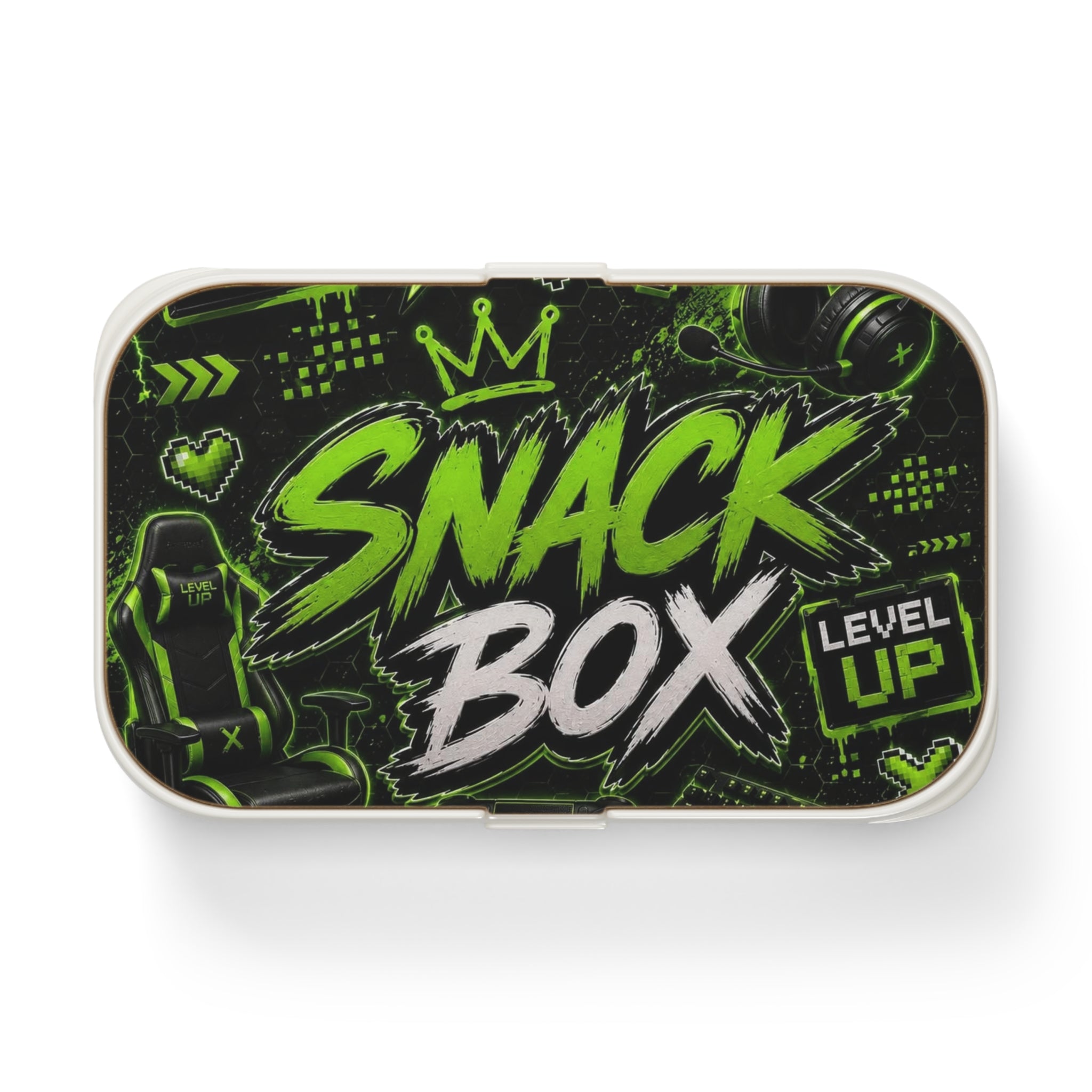 Gaming Snack Box Bento Lunch Box — 'Snack Box Level Up' Neon Green