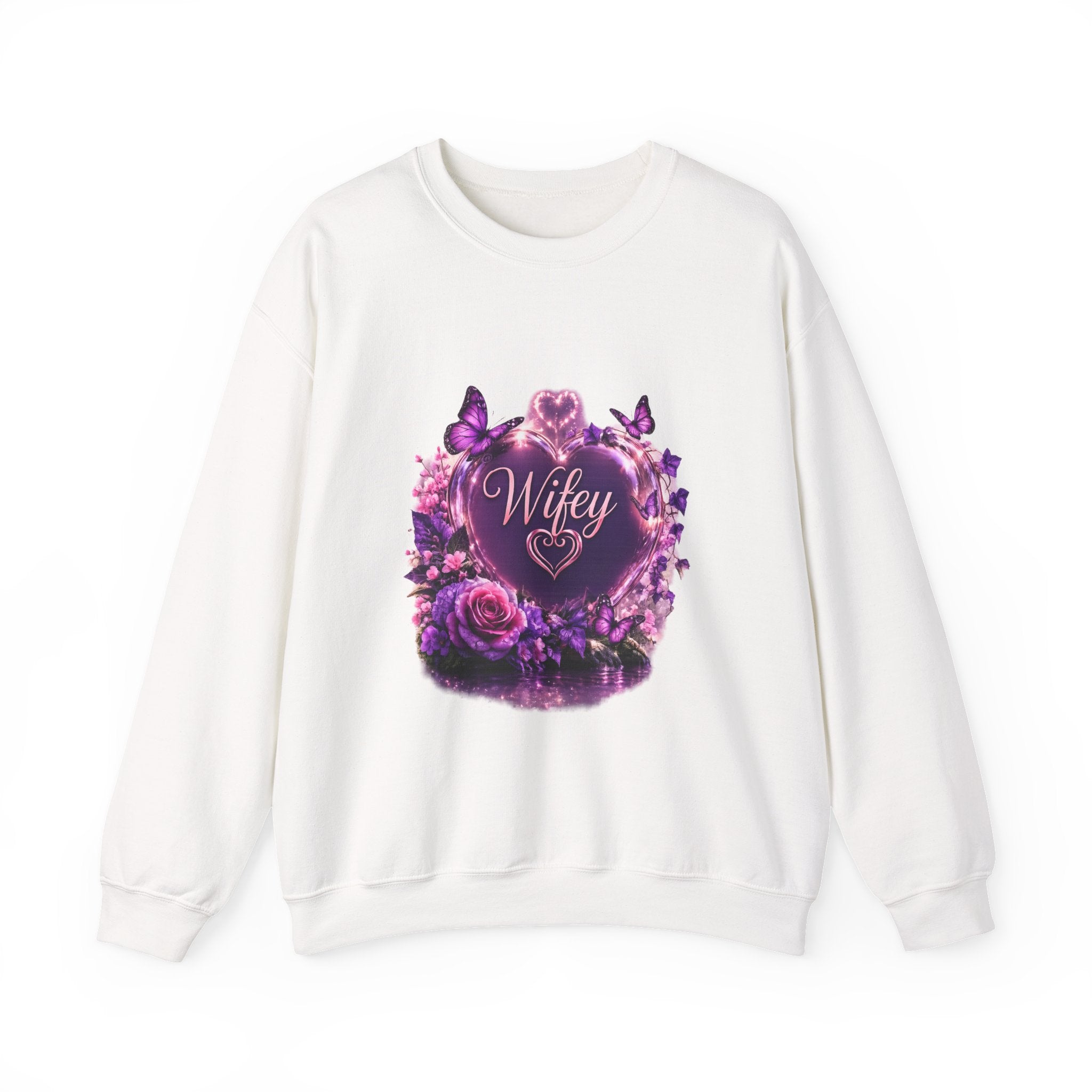 Wifey Floral Heart Crewneck Sweatshirt — Purple Rose Valentine Pullover