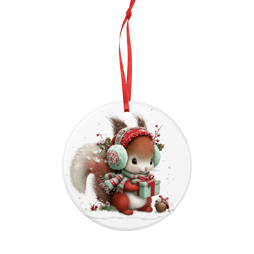 Cute Squirrel Christmas Ornament — Ceramic Holiday Tree Decoration with Gift