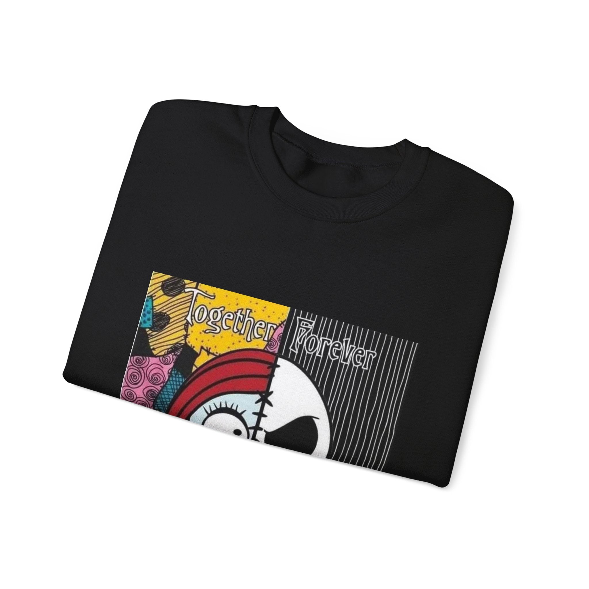 Nightmare Couples Crewneck Sweatshirt — 'Together Forever' Half-Skull Jack & Sally Graphic