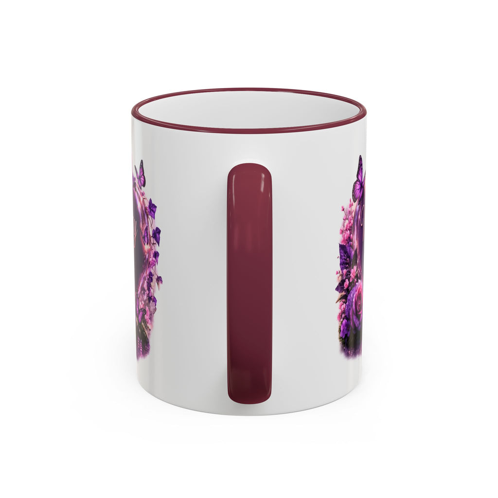 Floral Horse Accent Rim Mug — Purple Watercolor Equestrian Coffee Cup (11oz/15oz)
