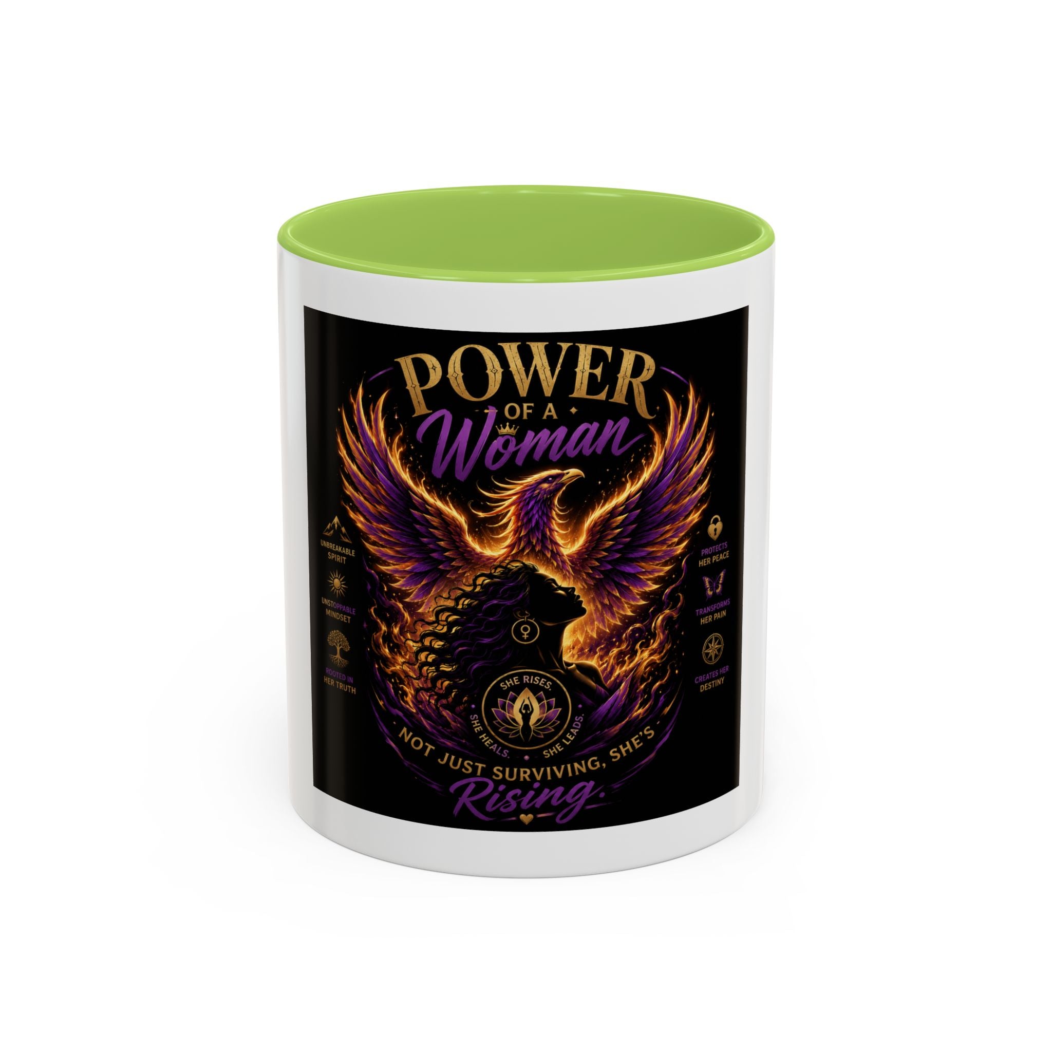 Power of a Woman Coffee Mug — Inspirational Phoenix Design (11/15 oz)