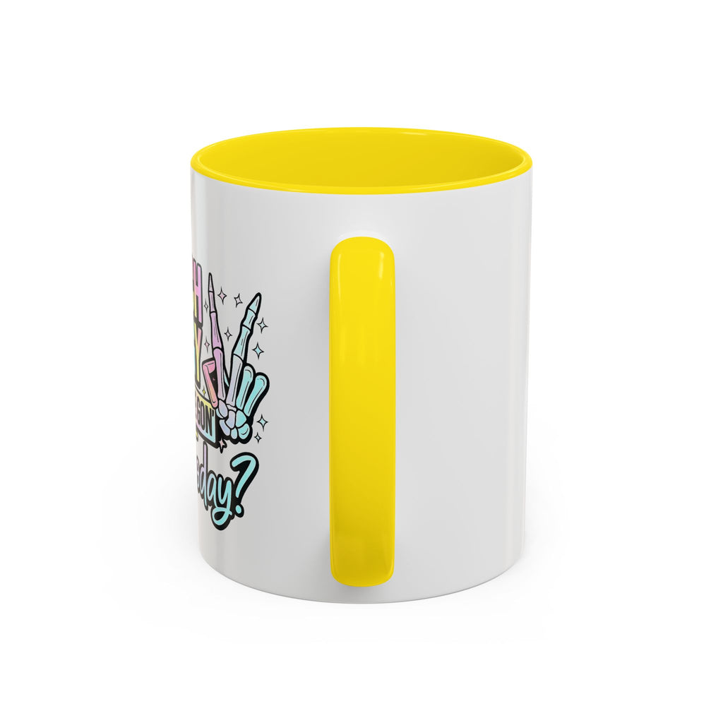 Accent Coffee Mug — "I Match Energy So How We Gon' Act Today?" Colorful Graphic