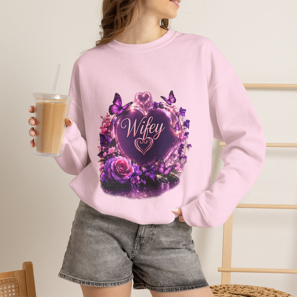 Wifey Floral Heart Crewneck Sweatshirt — Purple Rose Valentine Pullover