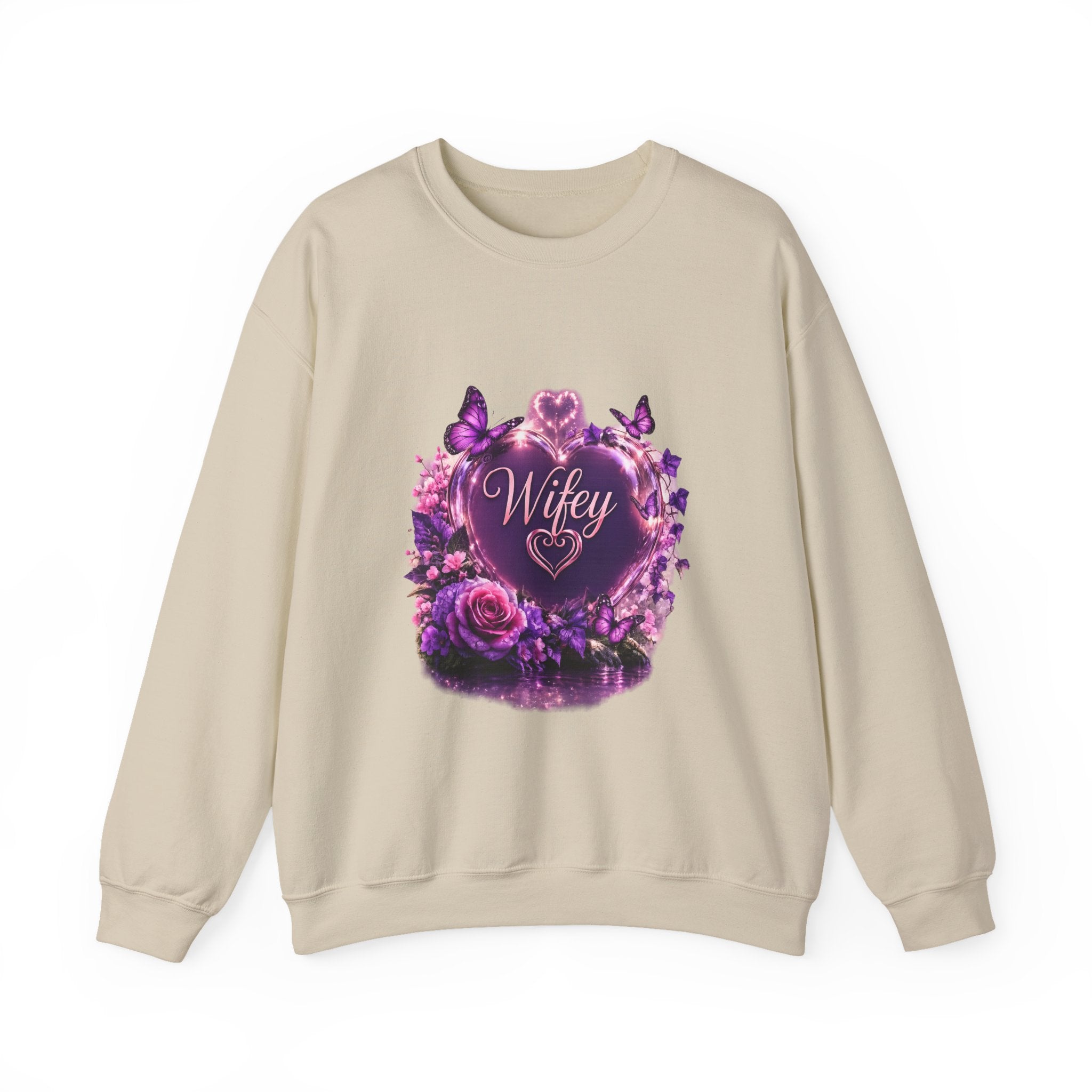 Wifey Floral Heart Crewneck Sweatshirt — Purple Rose Valentine Pullover