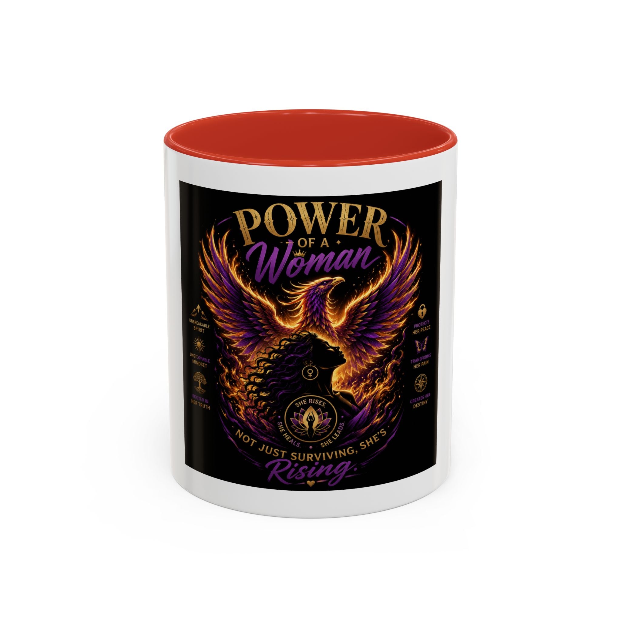 Power of a Woman Coffee Mug — Inspirational Phoenix Design (11/15 oz)